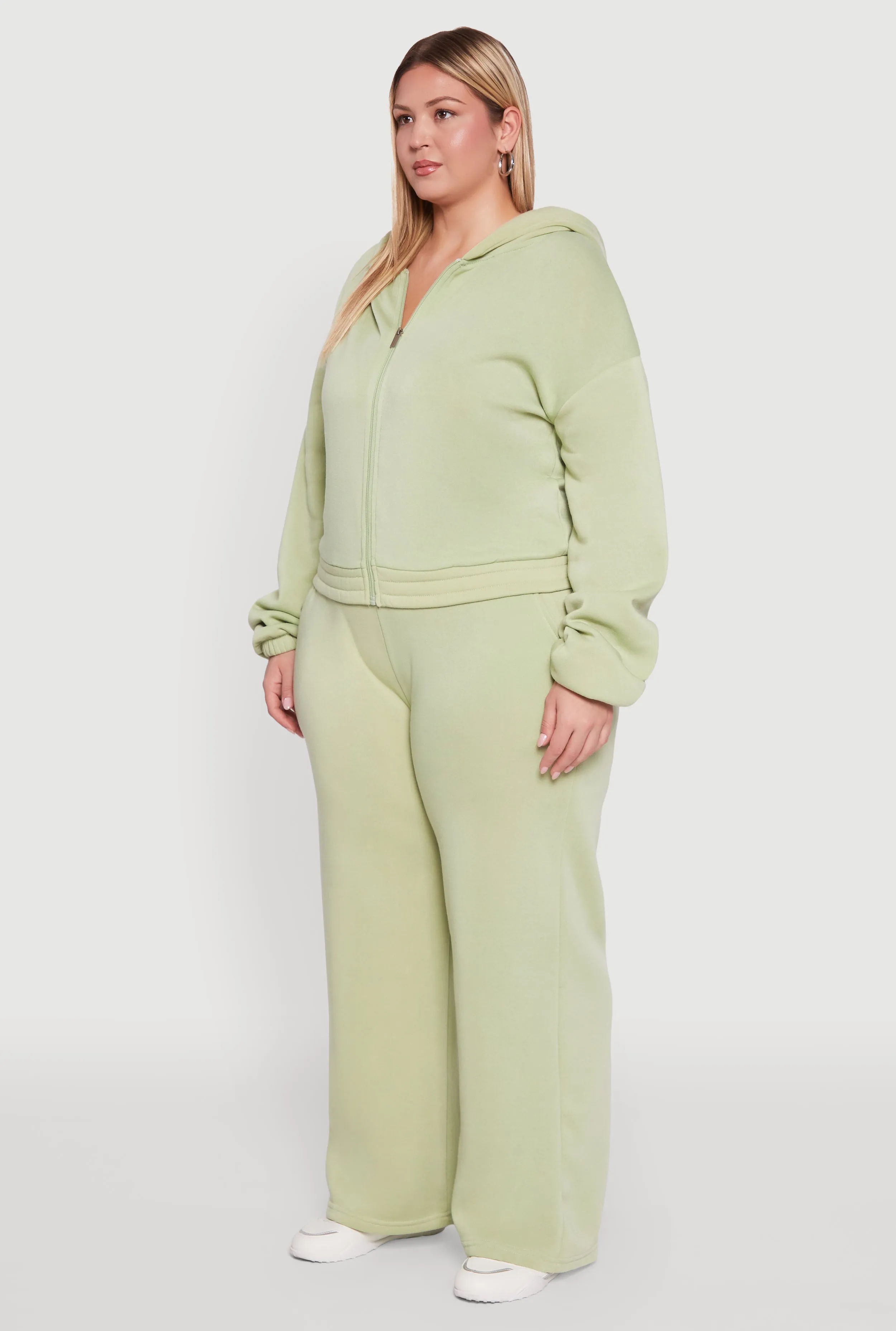 Plus Size Long Sleeve Zip Front Elastic Hem Hoodie sold by Rainbow product image thumbnail 5