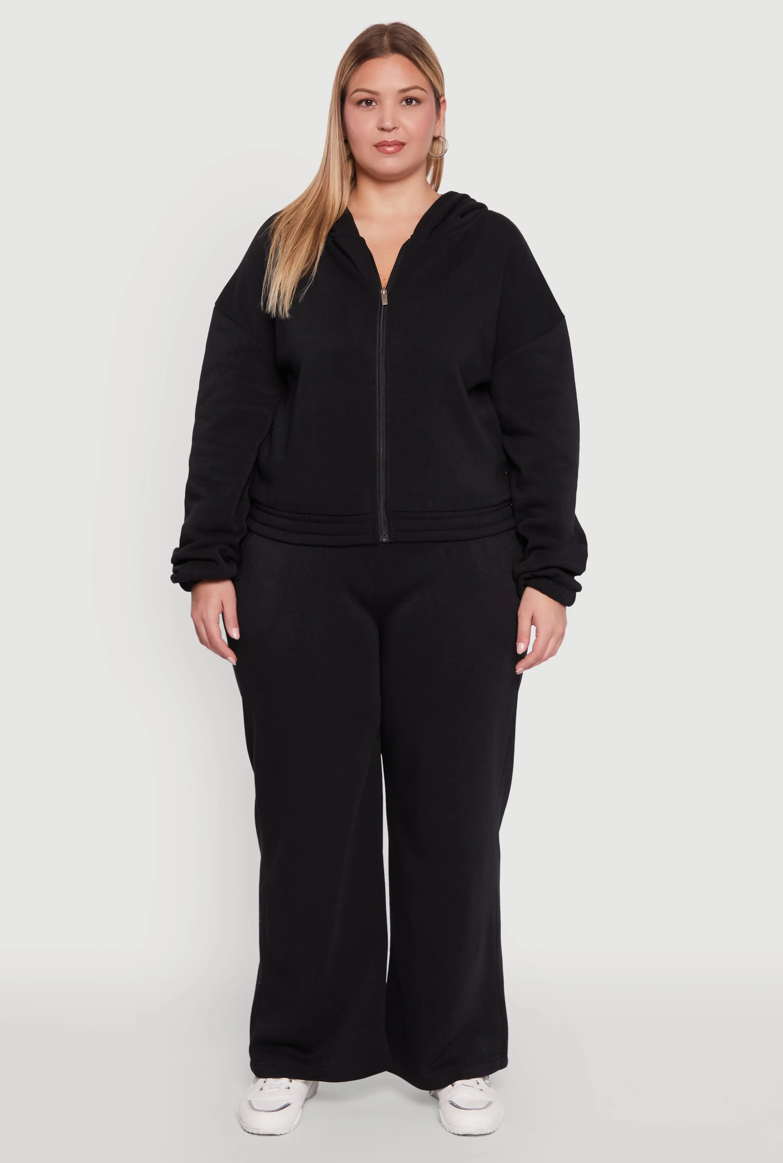 Plus Size Long Sleeve Zip Front Elastic Hem Hoodie sold by Rainbow product image thumbnail 3