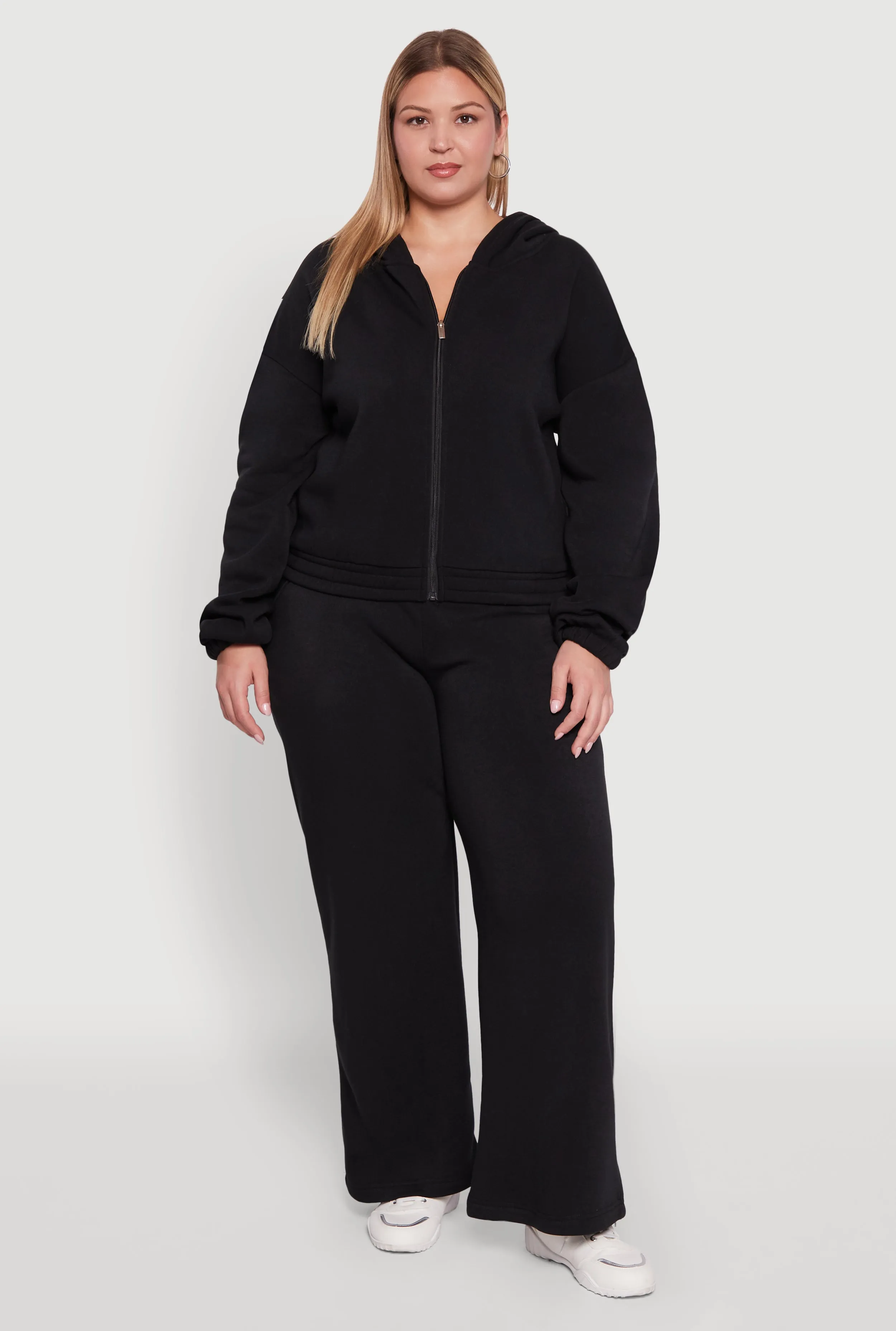 Plus Size Long Sleeve Zip Front Elastic Hem Hoodie sold by Rainbow product image thumbnail 2