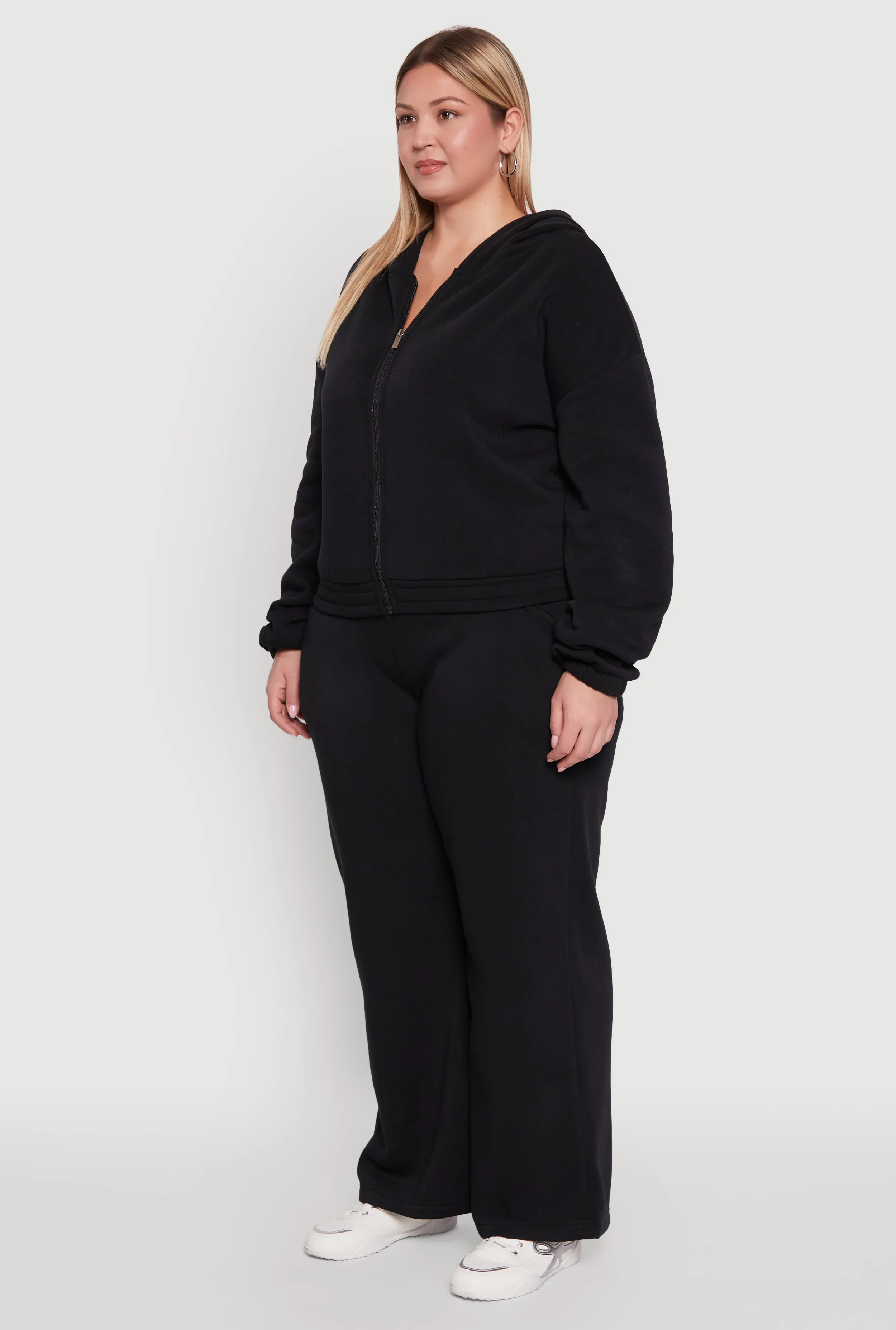 Plus Size Long Sleeve Zip Front Elastic Hem Hoodie sold by Rainbow product image thumbnail 5