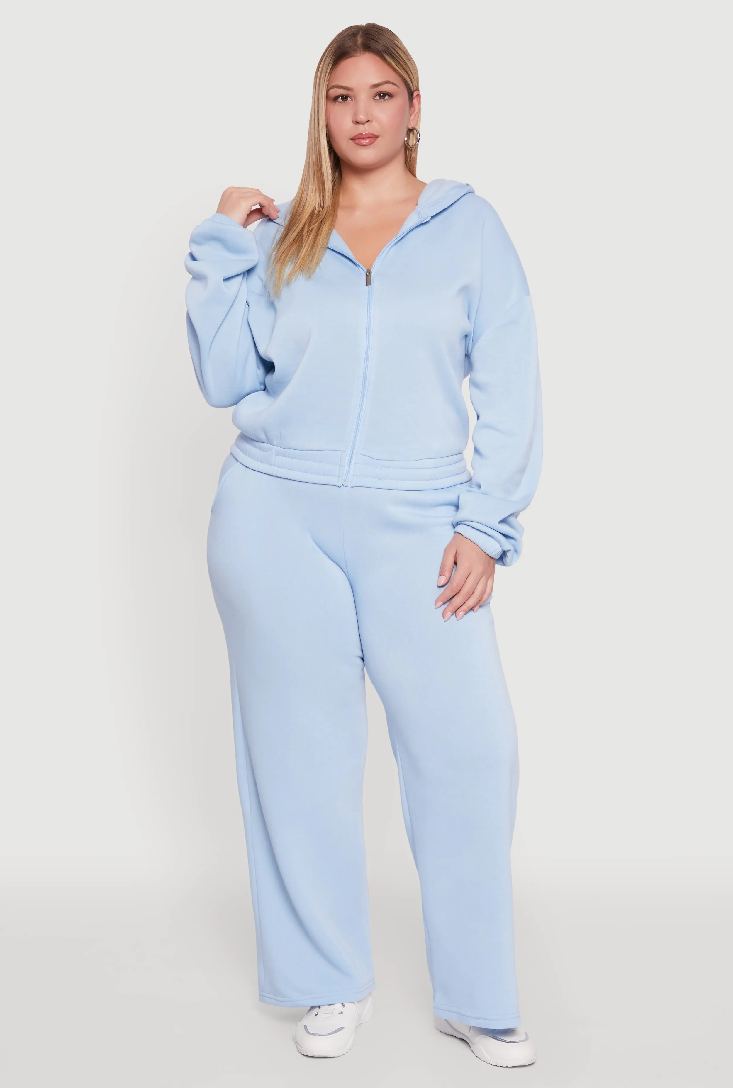 Plus Size Long Sleeve Zip Front Elastic Hem Hoodie sold by Rainbow product image thumbnail 2