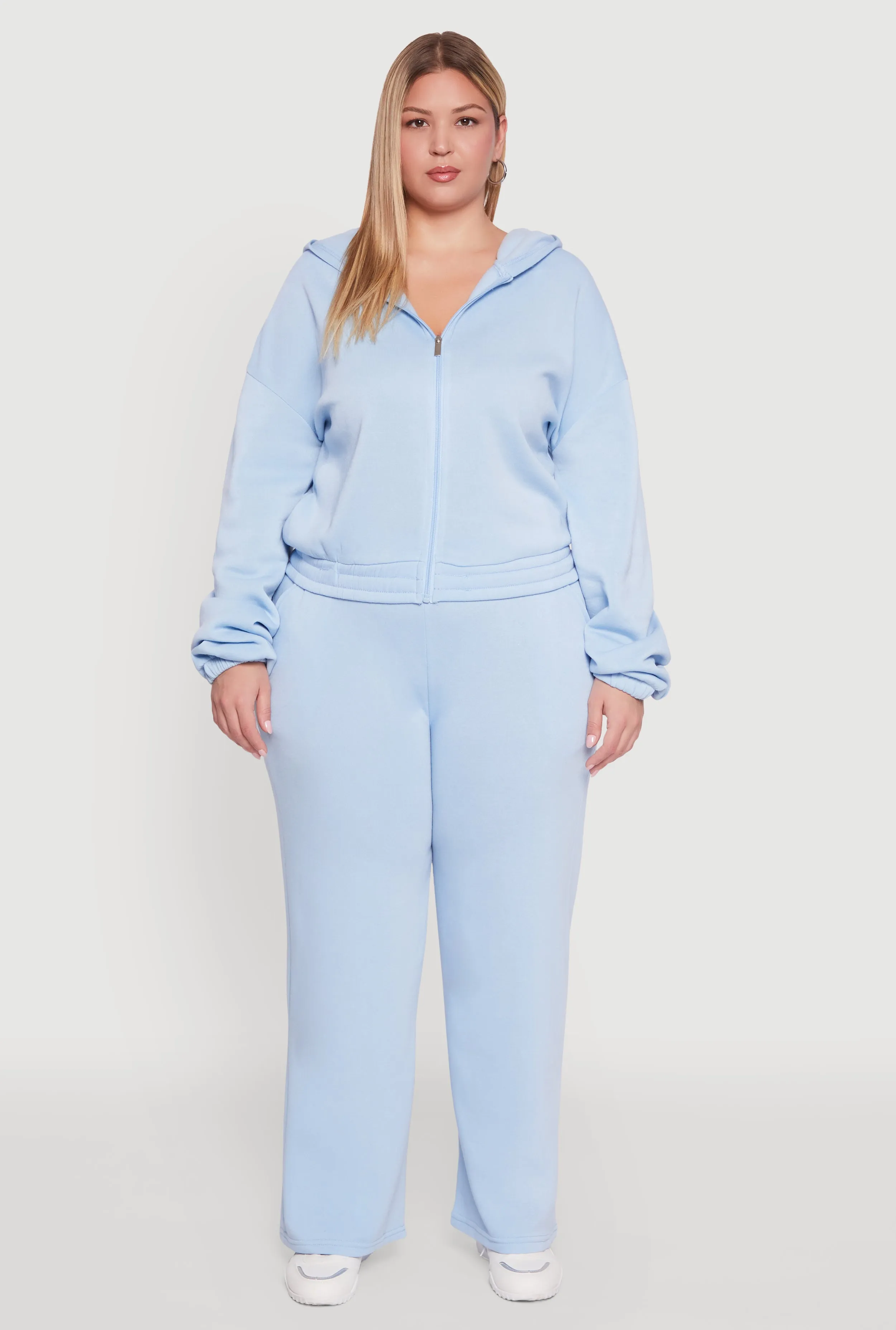 Plus Size Long Sleeve Zip Front Elastic Hem Hoodie sold by Rainbow product image thumbnail 3