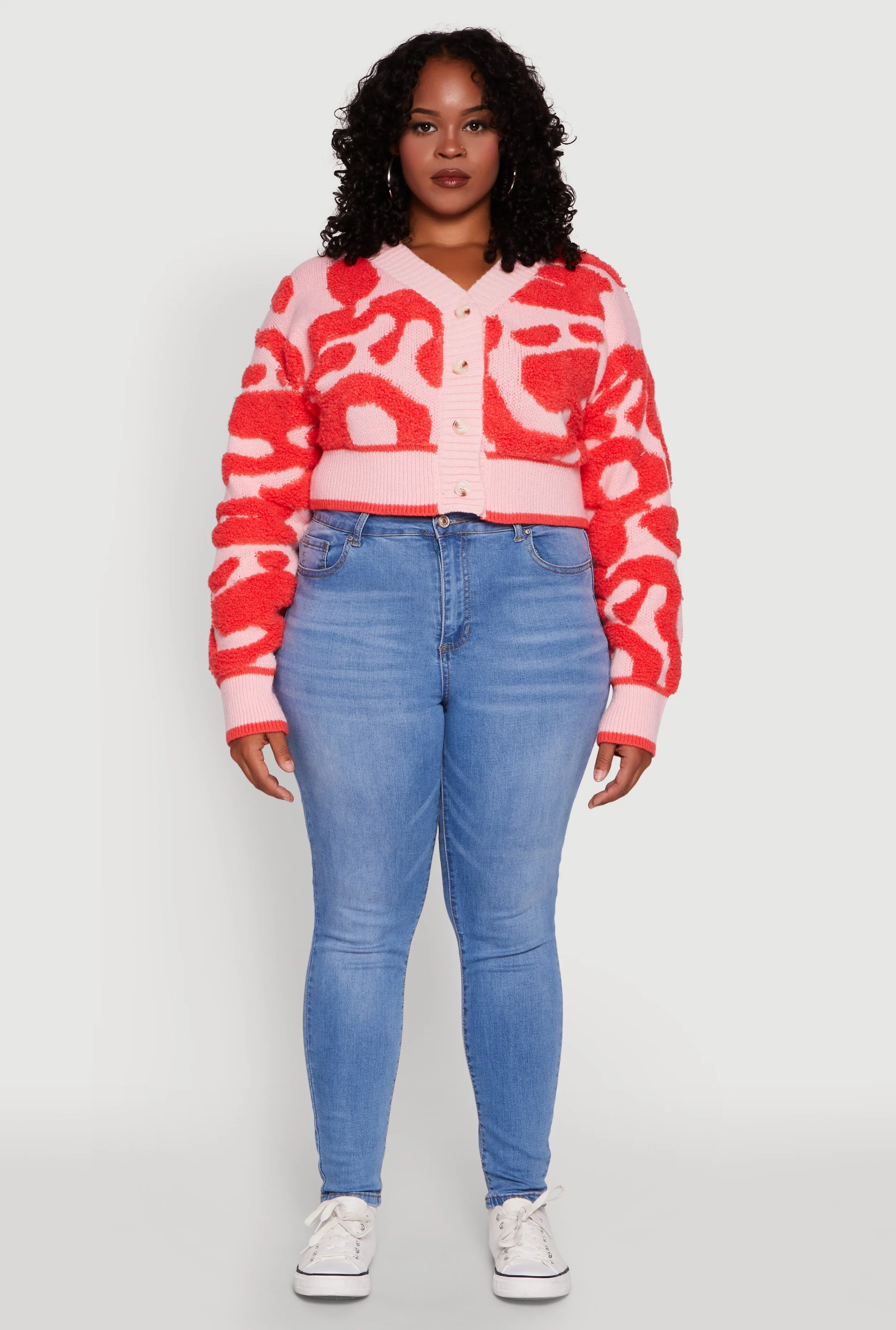 Plus Size Tufted Knit Button Front Cropped Cardigan sold by Rainbow product image thumbnail 3