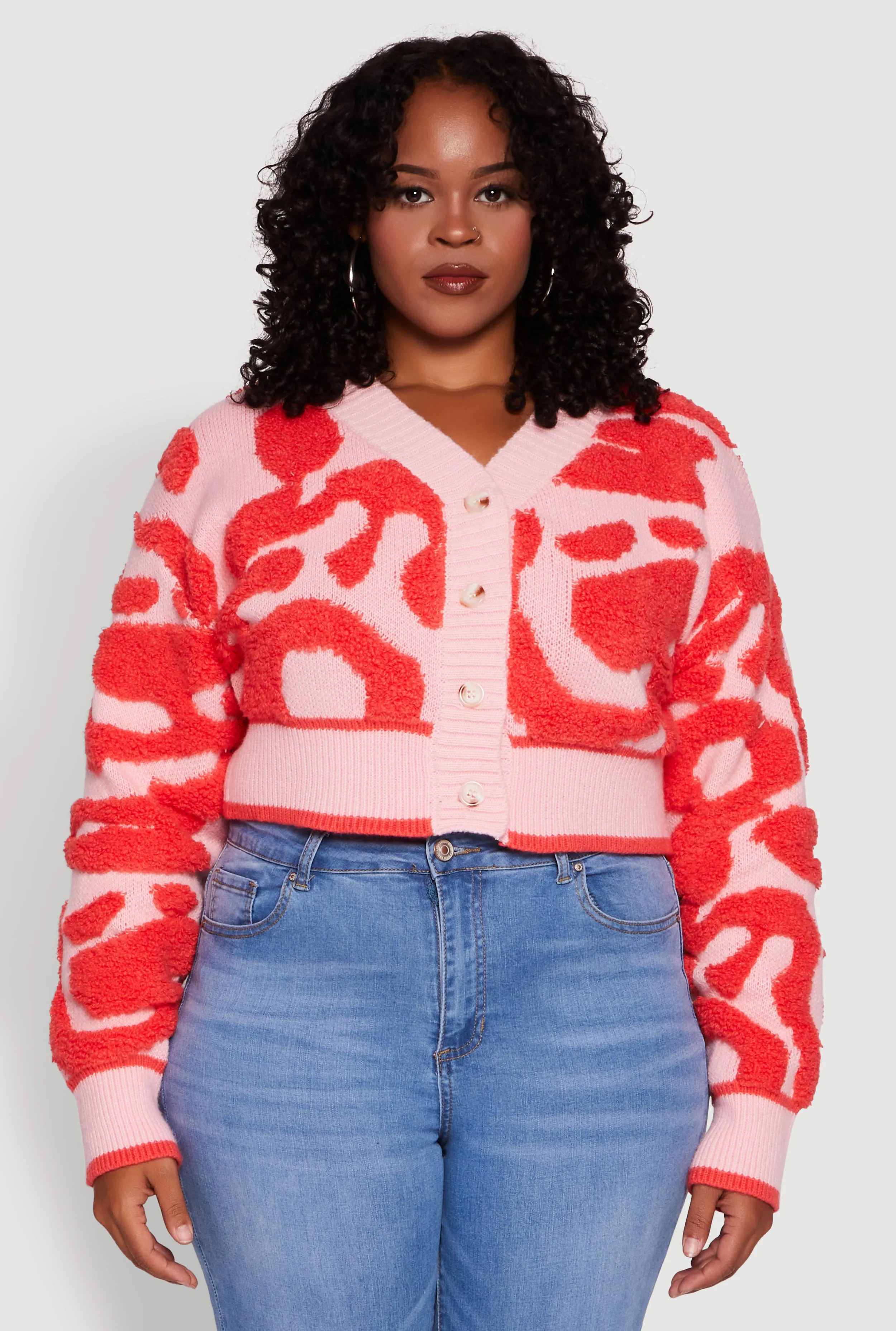 Plus Size Tufted Knit Button Front Cropped Cardigan sold by Rainbow product image thumbnail 2