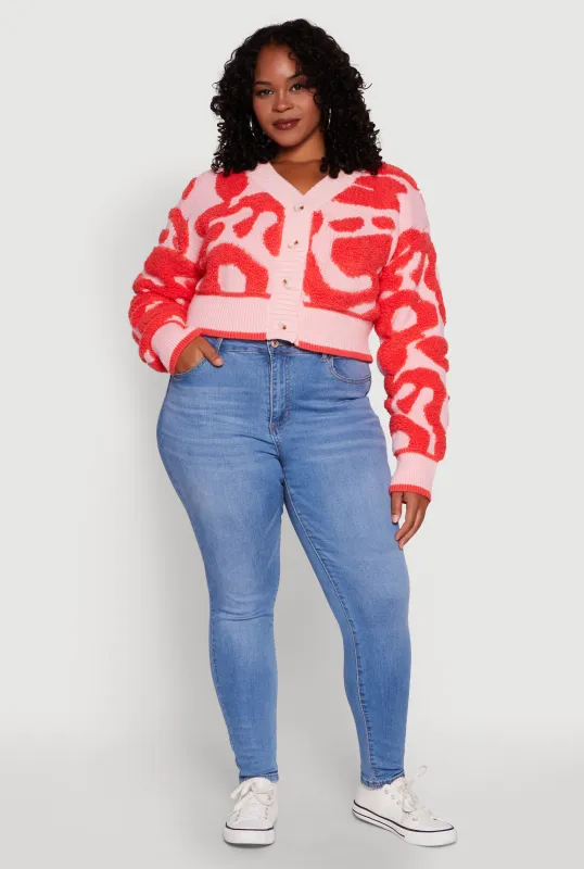 Plus Size Tufted Knit Button Front Cropped Cardigan sold by Rainbow