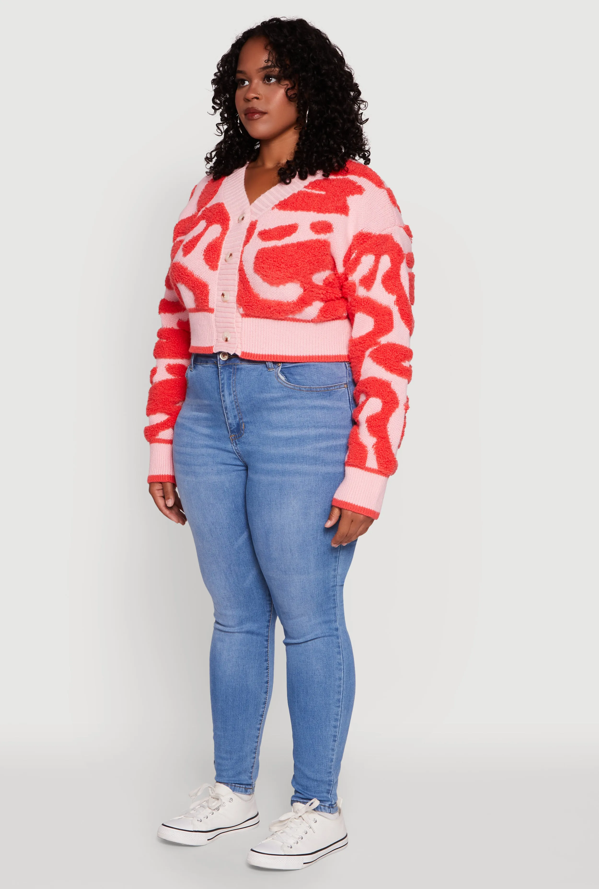 Plus Size Tufted Knit Button Front Cropped Cardigan sold by Rainbow product image thumbnail 5