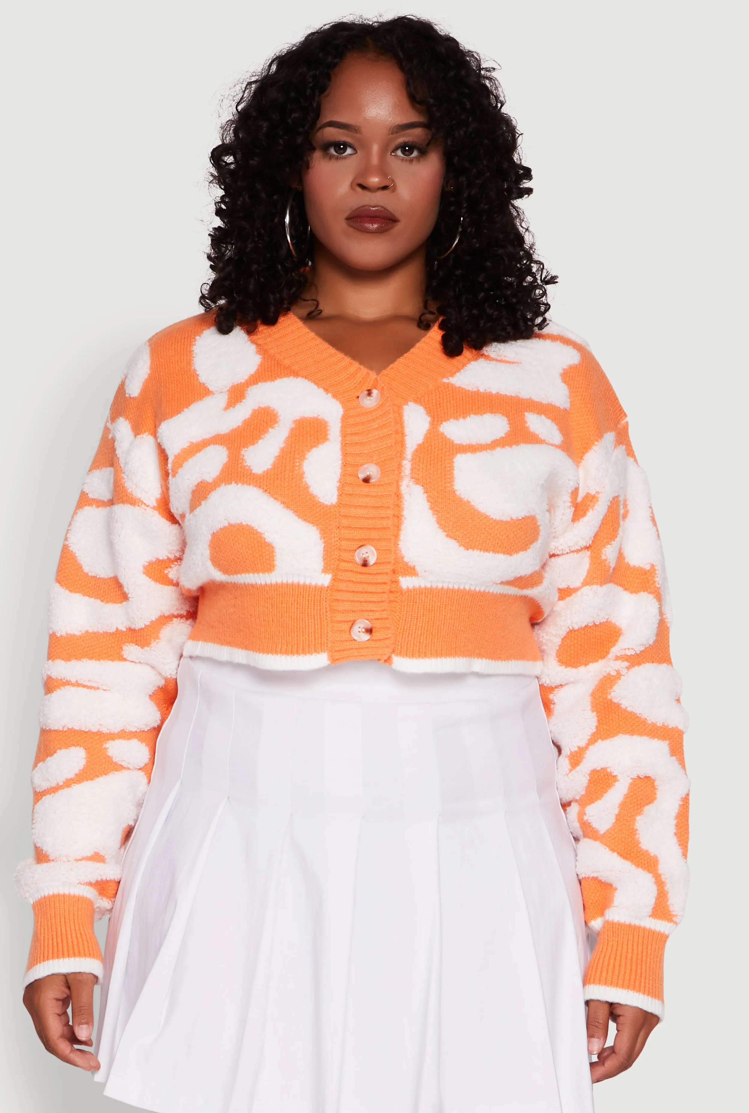 Plus Size Tufted Knit Button Front Cropped Cardigan sold by Rainbow product image thumbnail 2