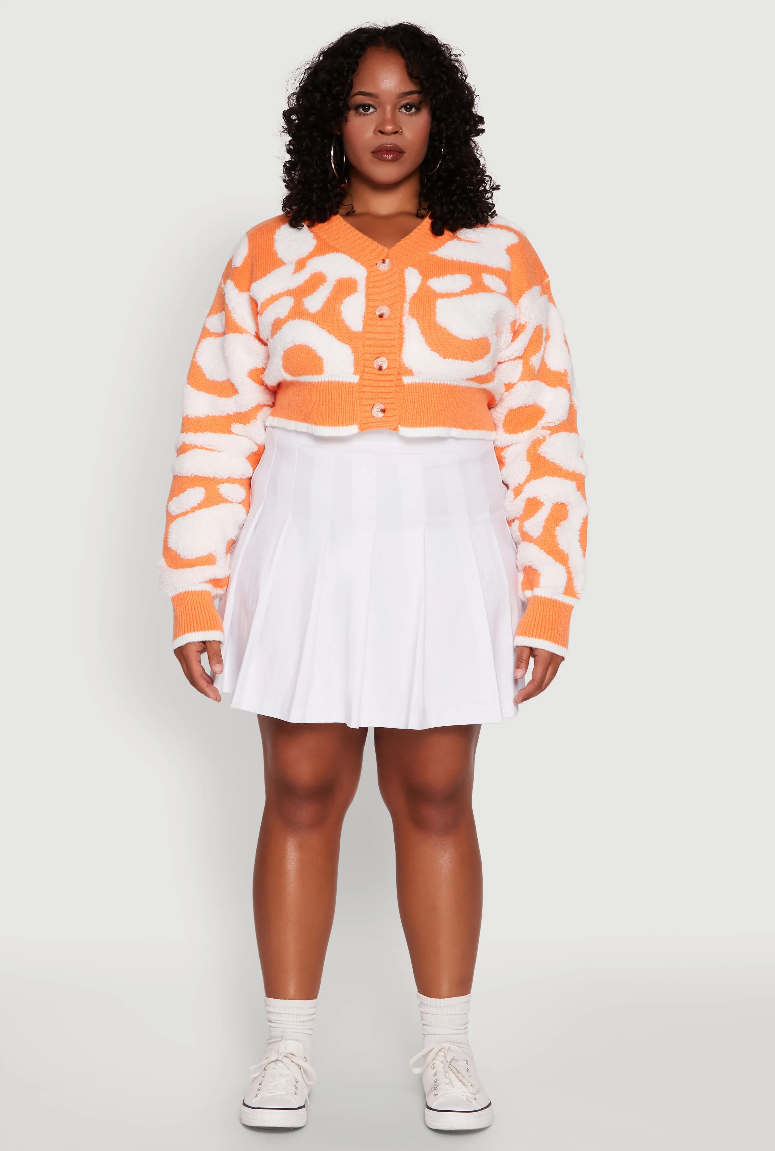 Plus Size Tufted Knit Button Front Cropped Cardigan sold by Rainbow