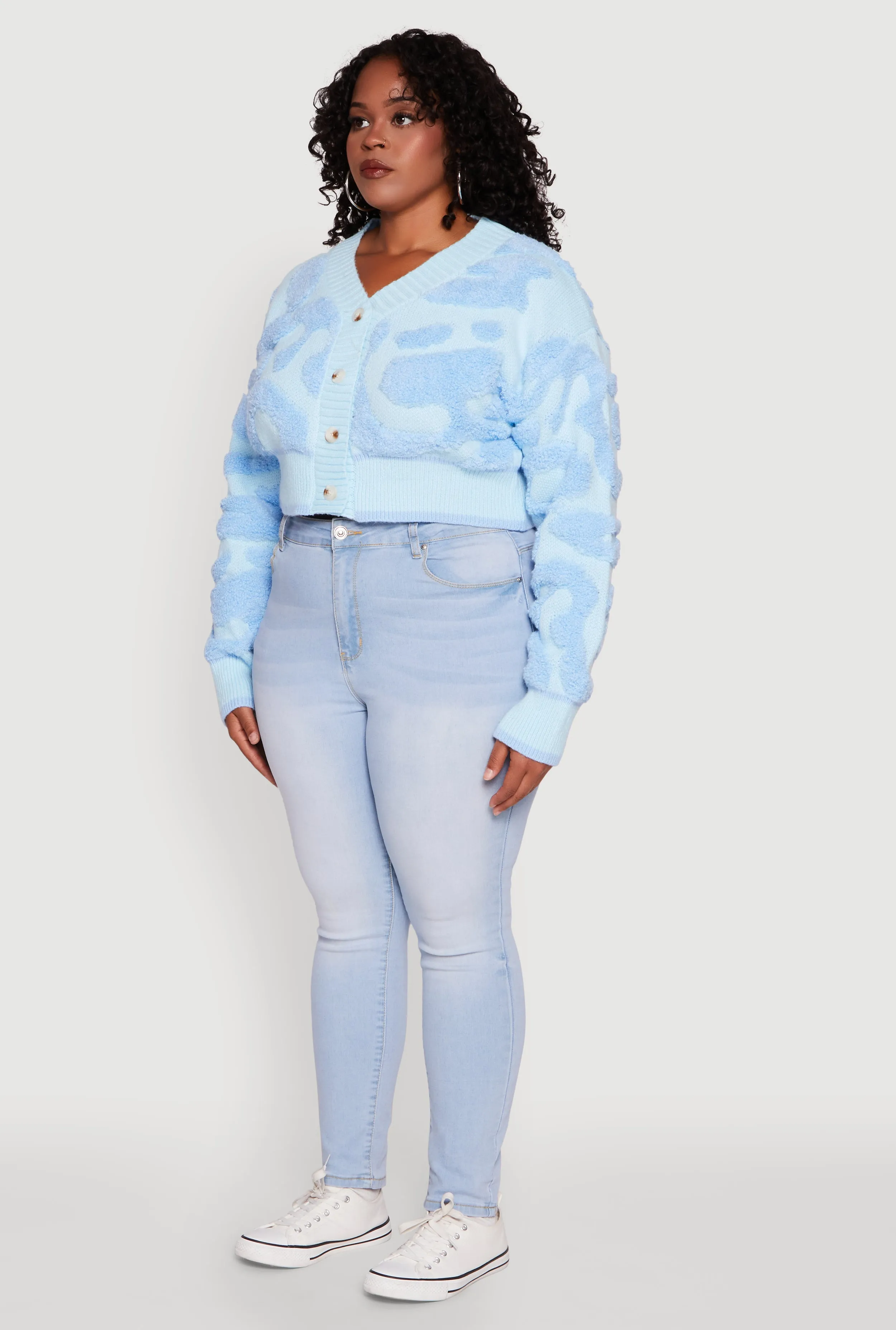 Plus Size Tufted Knit Button Front Cropped Cardigan sold by Rainbow product image thumbnail 5