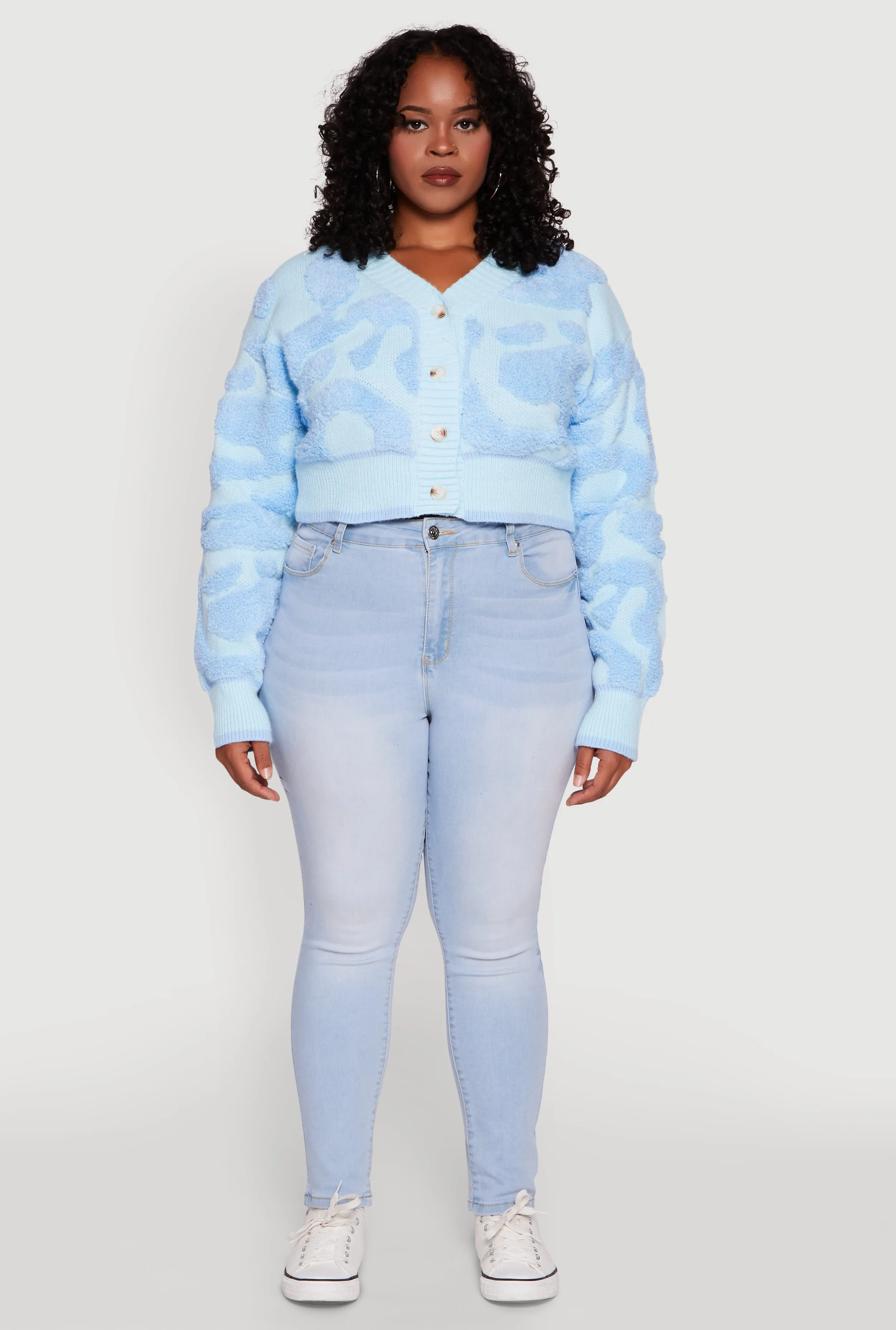 Plus Size Tufted Knit Button Front Cropped Cardigan sold by Rainbow product image thumbnail 3