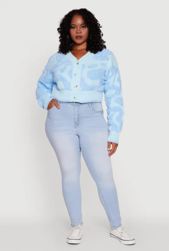 Plus Size Tufted Knit Button Front Cropped Cardigan sold by Rainbow