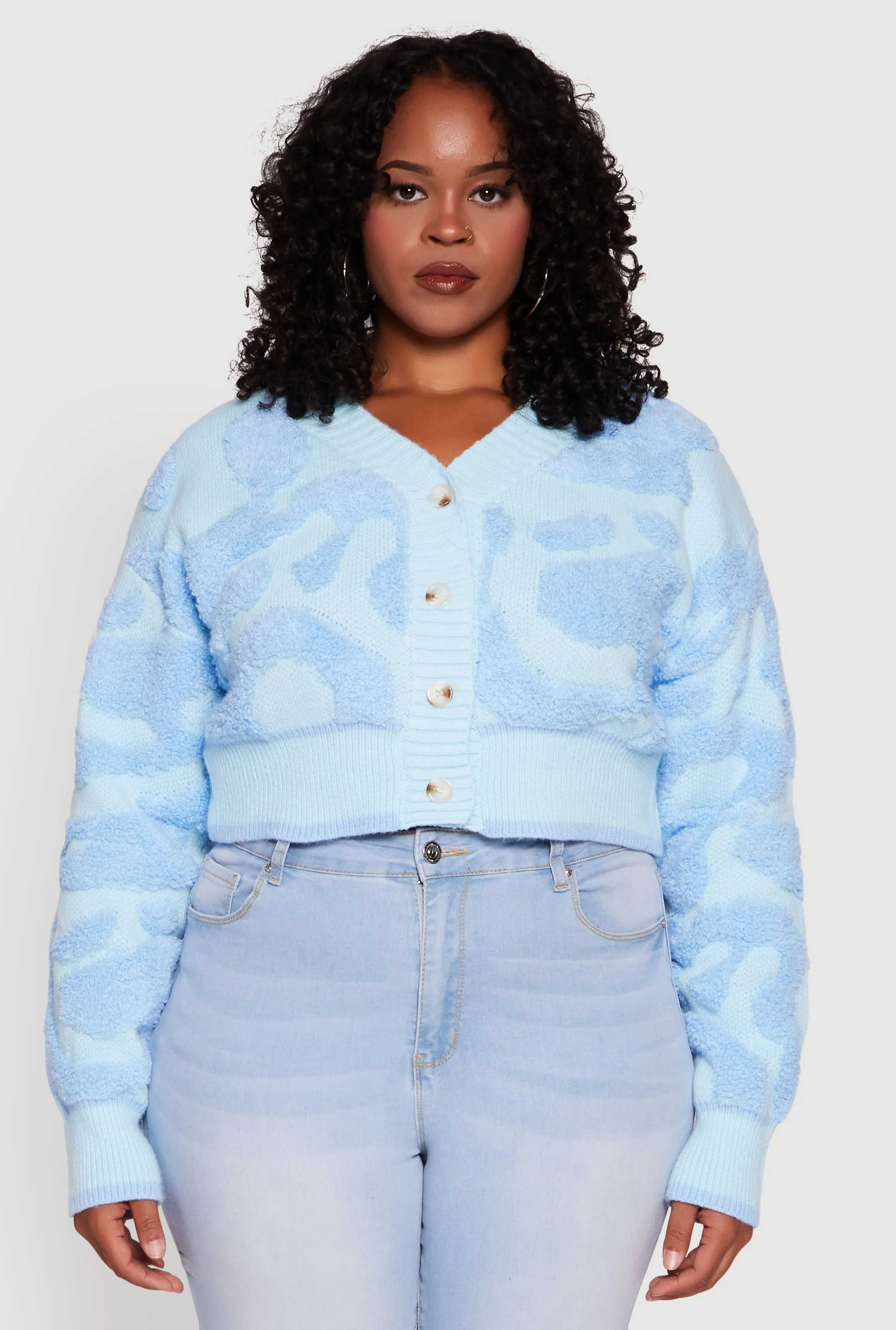 Plus Size Tufted Knit Button Front Cropped Cardigan sold by Rainbow product image thumbnail 2