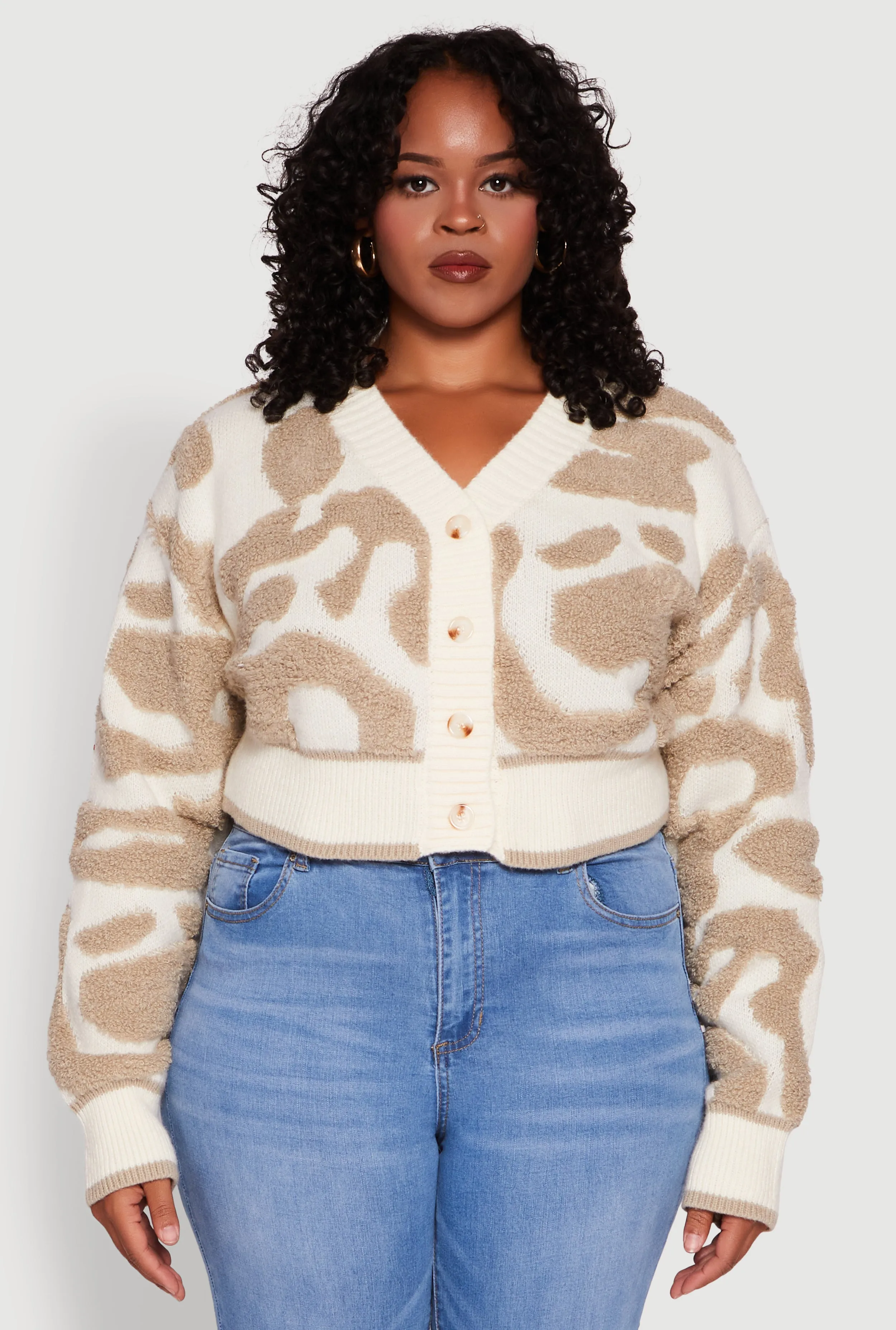 Plus Size Tufted Knit Button Front Cropped Cardigan sold by Rainbow product image thumbnail 2