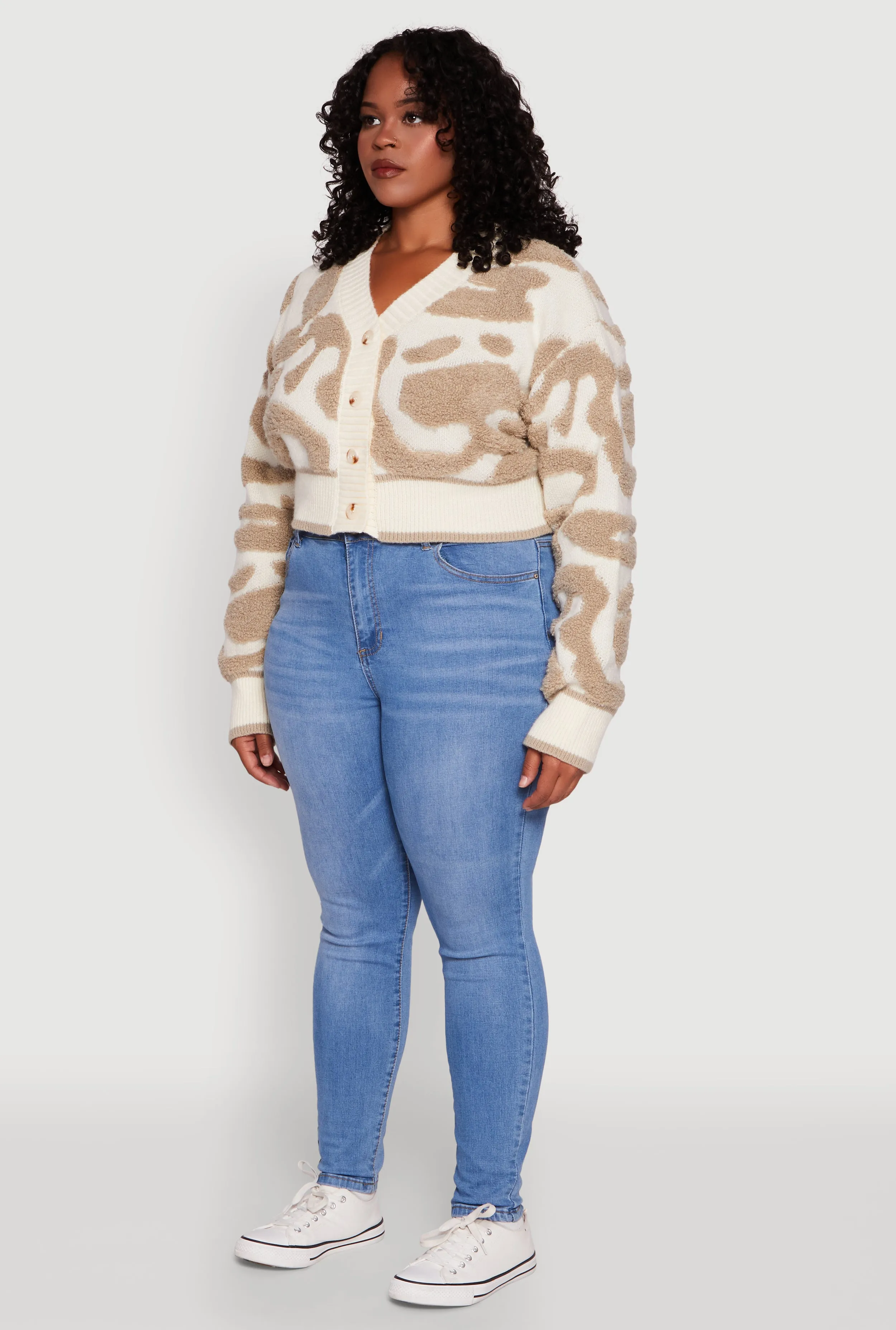 Plus Size Tufted Knit Button Front Cropped Cardigan sold by Rainbow product image thumbnail 5