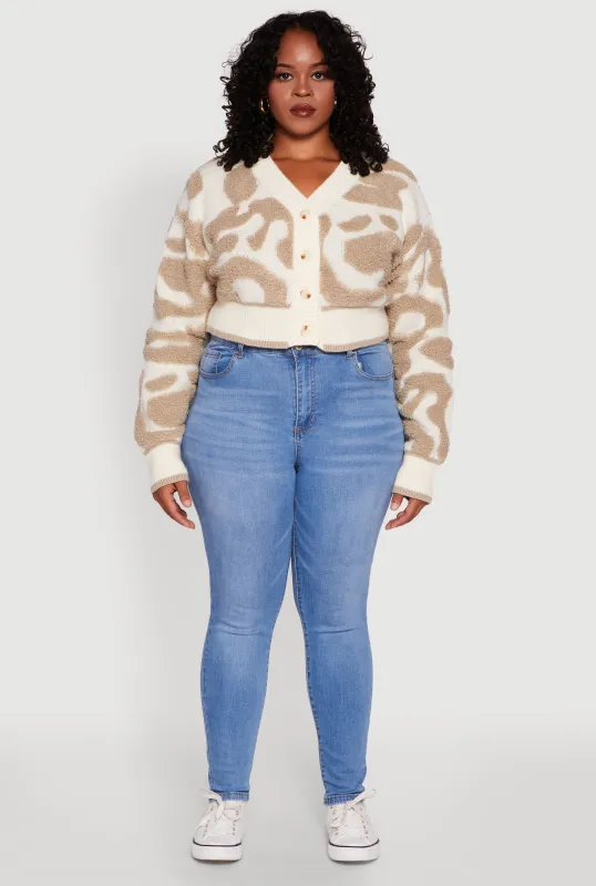 Plus Size Tufted Knit Button Front Cropped Cardigan sold by Rainbow