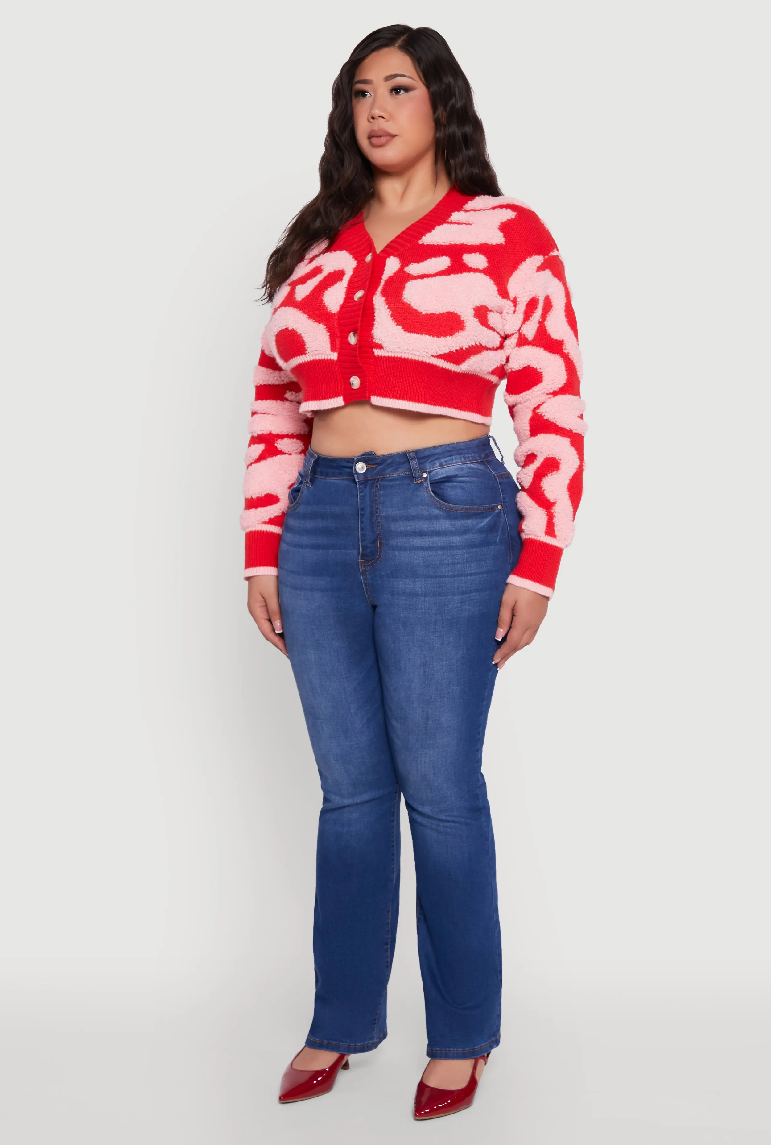 Plus Size Tufted Knit Button Front Cropped Cardigan sold by Rainbow product image thumbnail 5