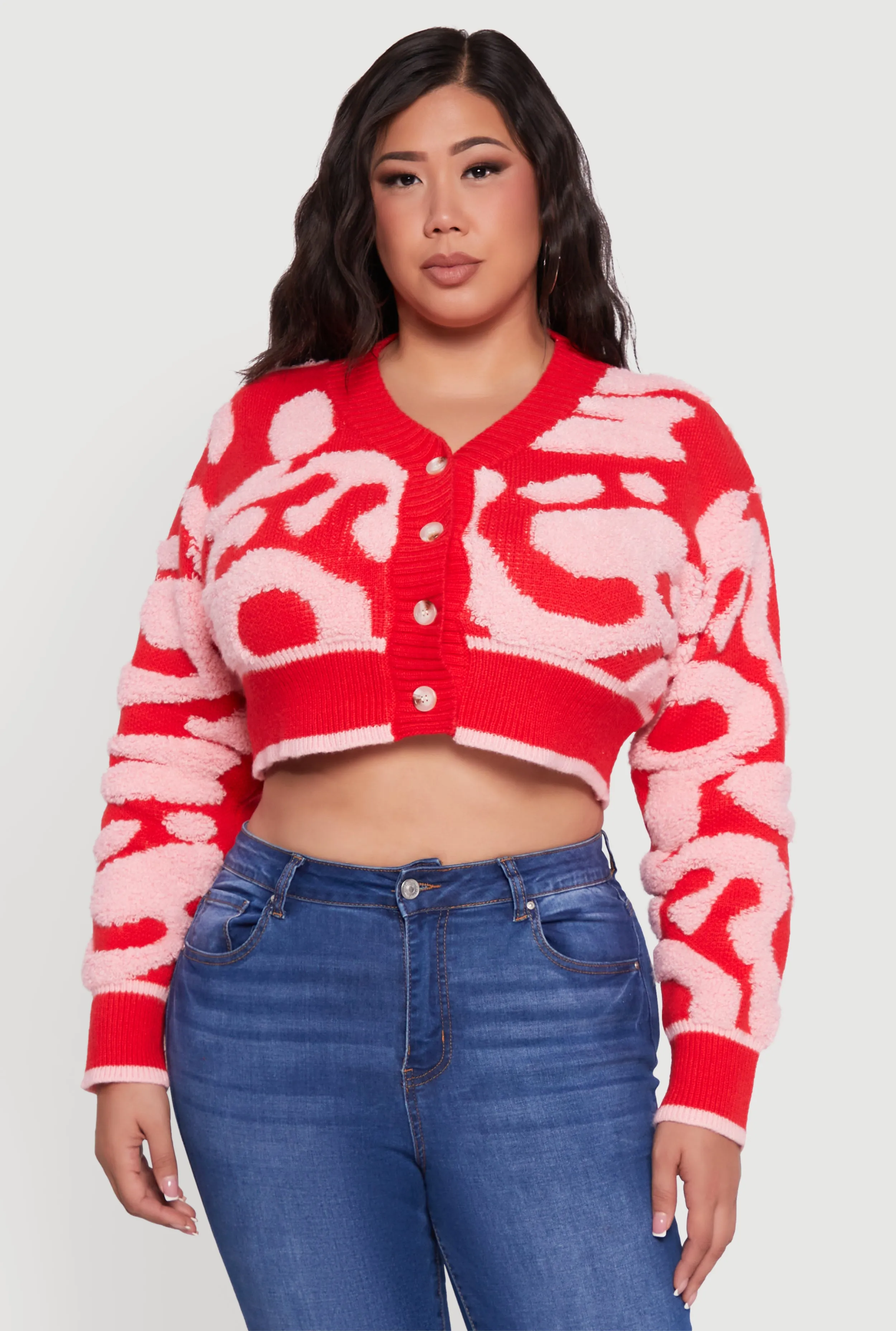 Plus Size Tufted Knit Button Front Cropped Cardigan sold by Rainbow product image thumbnail 2