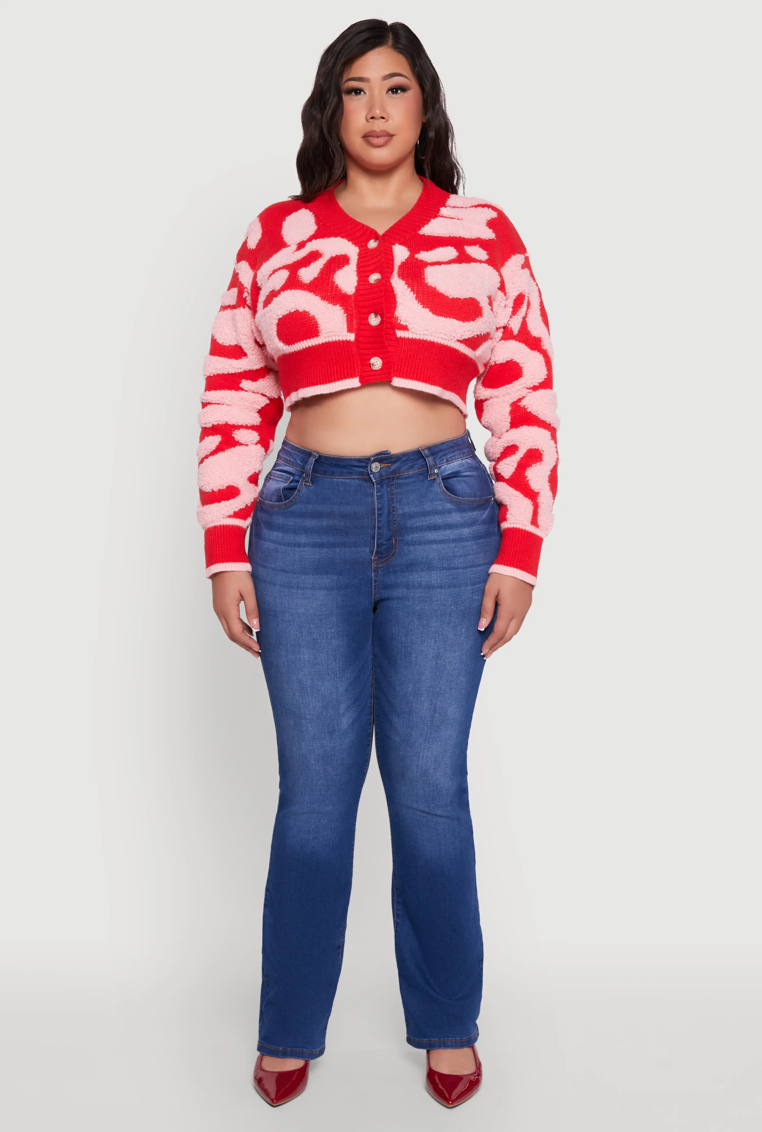 Plus Size Tufted Knit Button Front Cropped Cardigan sold by Rainbow product image thumbnail 3