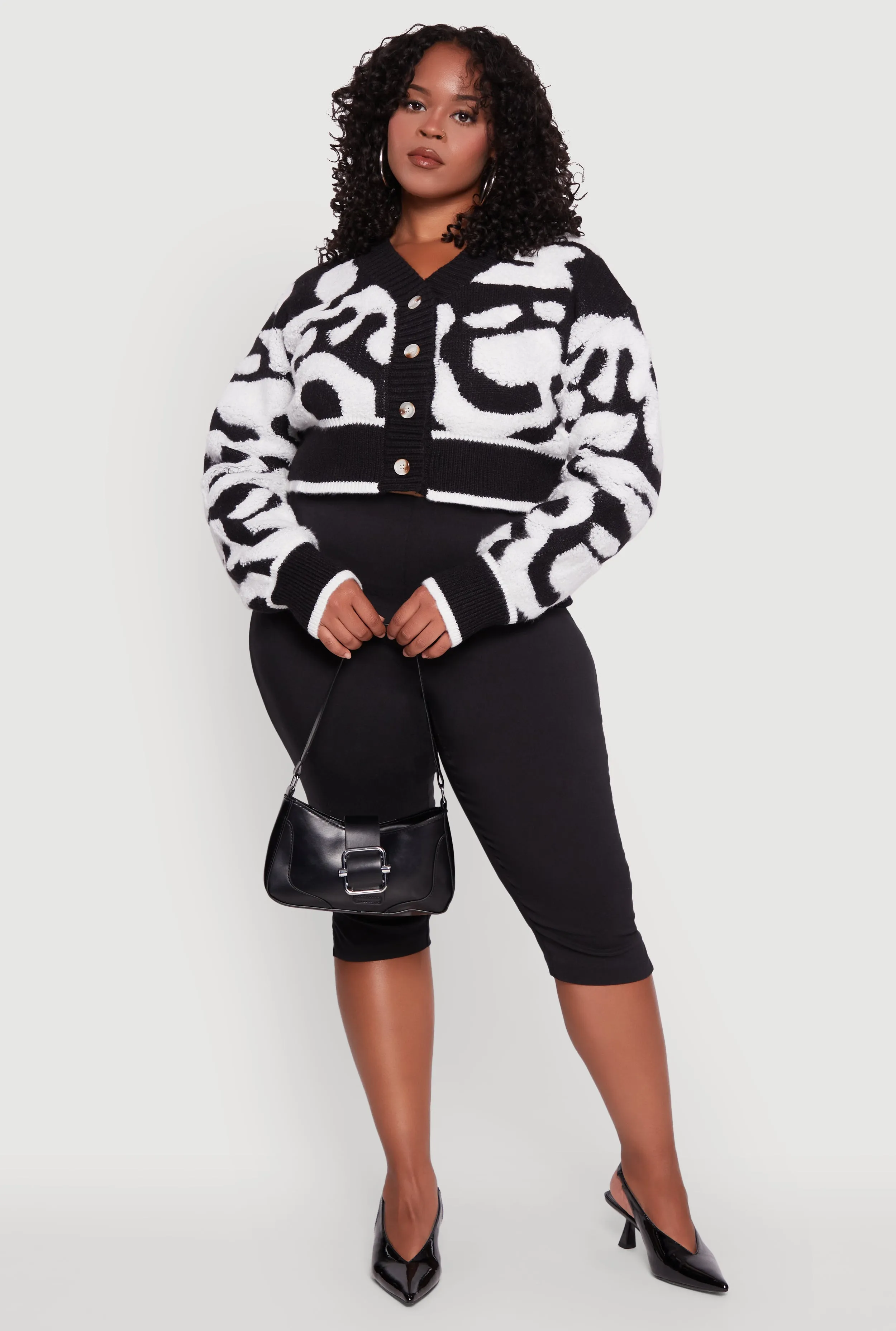 Plus Size Tufted Knit Button Front Cropped Cardigan sold by Rainbow