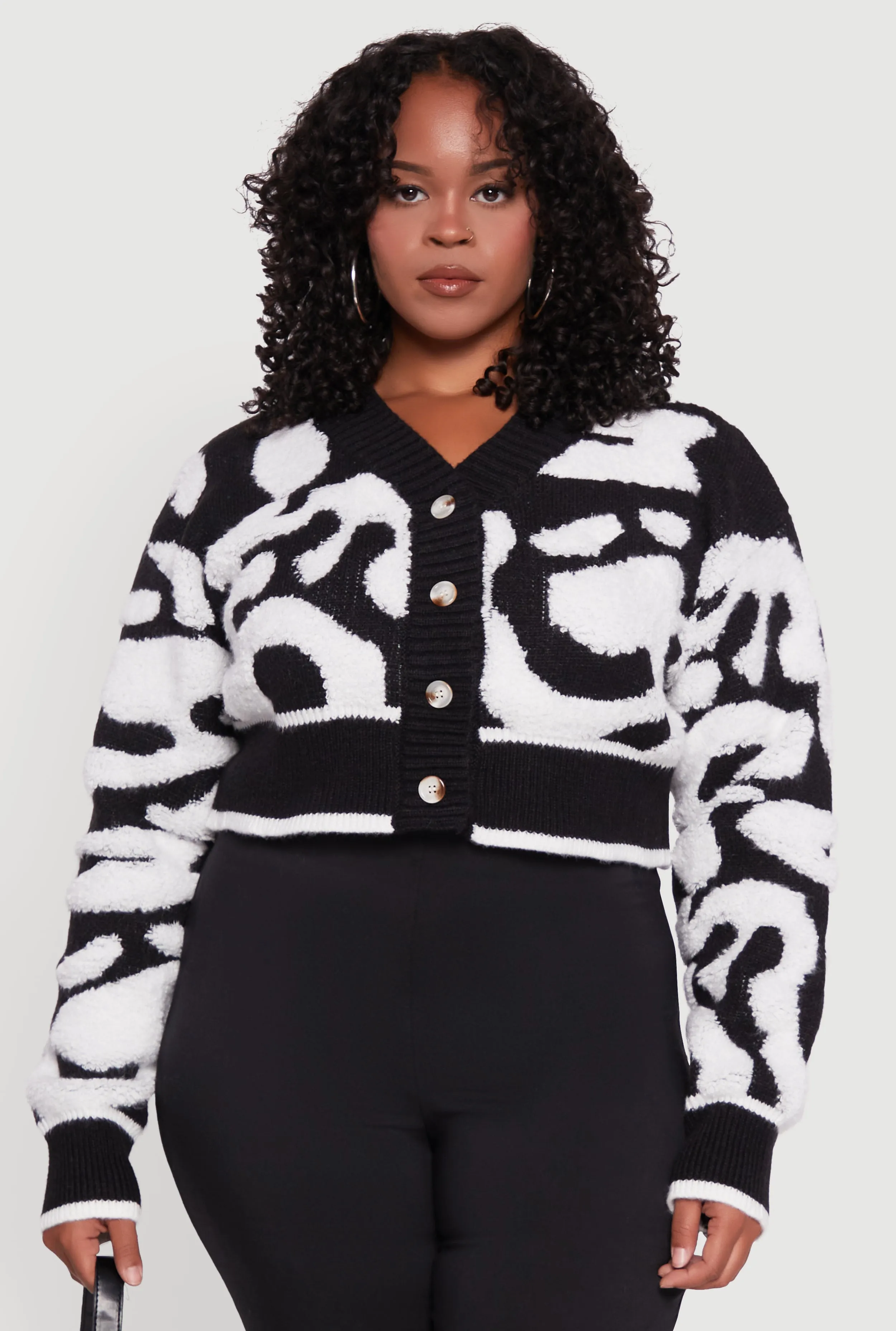 Plus Size Tufted Knit Button Front Cropped Cardigan sold by Rainbow product image thumbnail 2