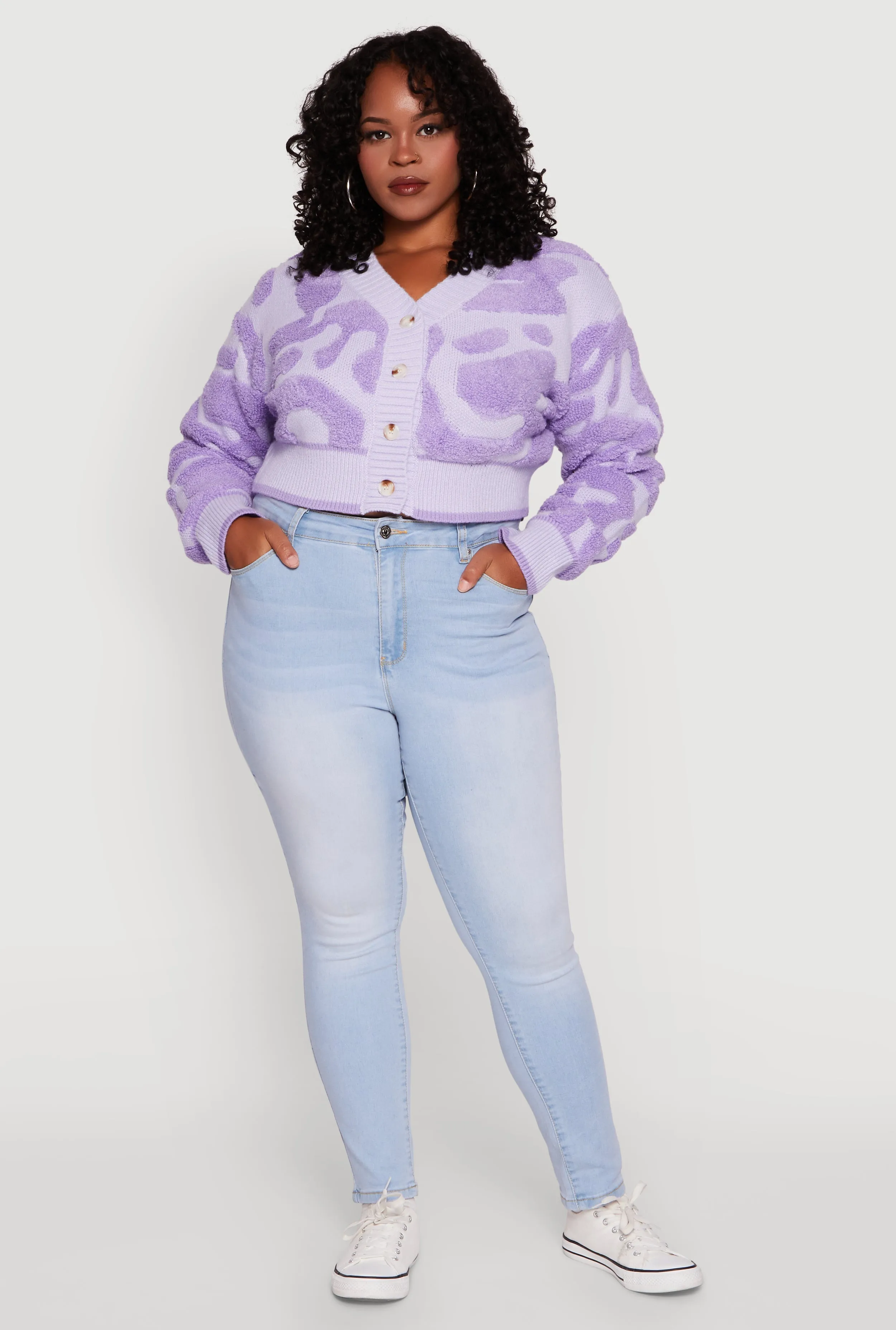 Plus Size Tufted Knit Button Front Cropped Cardigan sold by Rainbow product image thumbnail 3