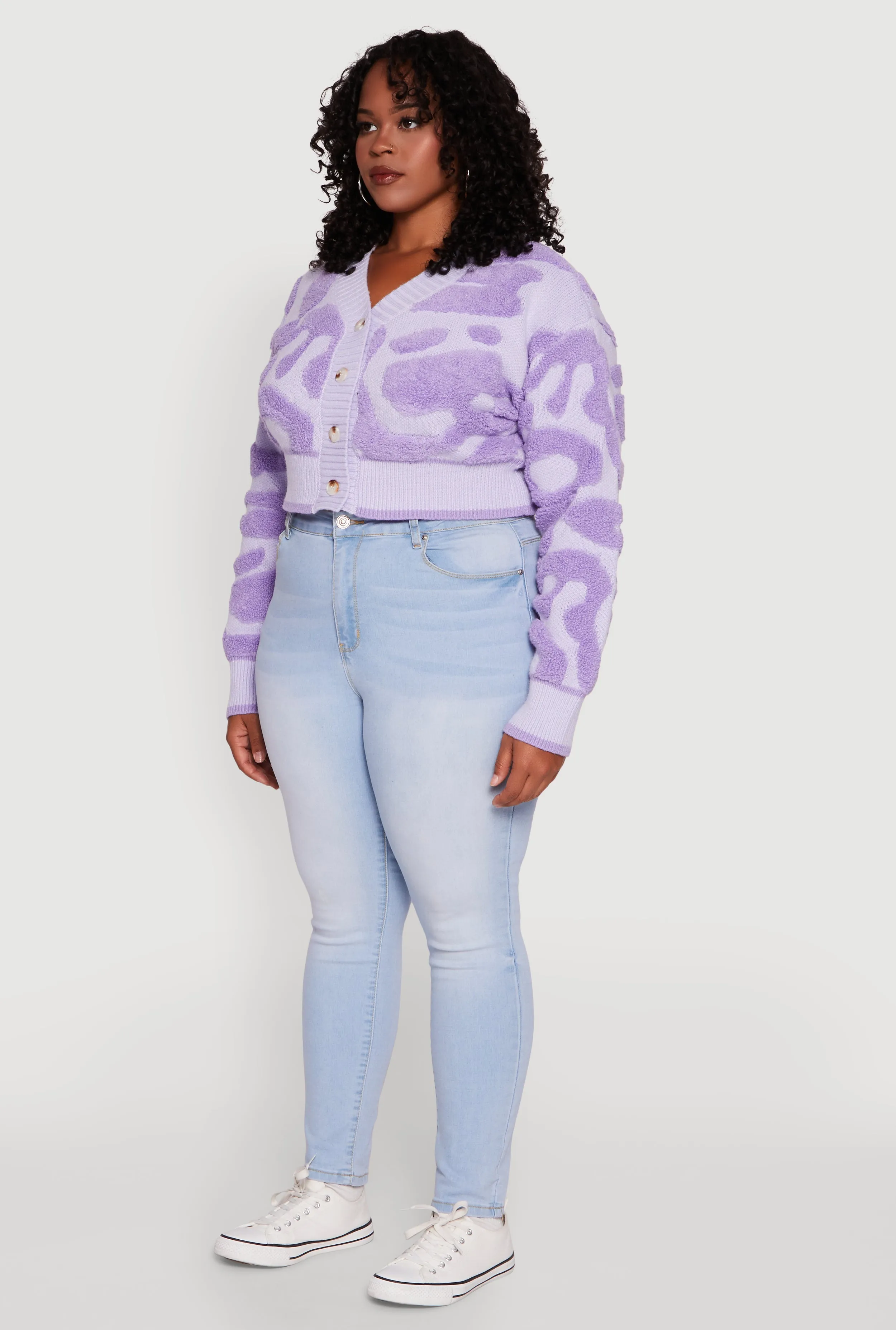 Plus Size Tufted Knit Button Front Cropped Cardigan sold by Rainbow product image thumbnail 5