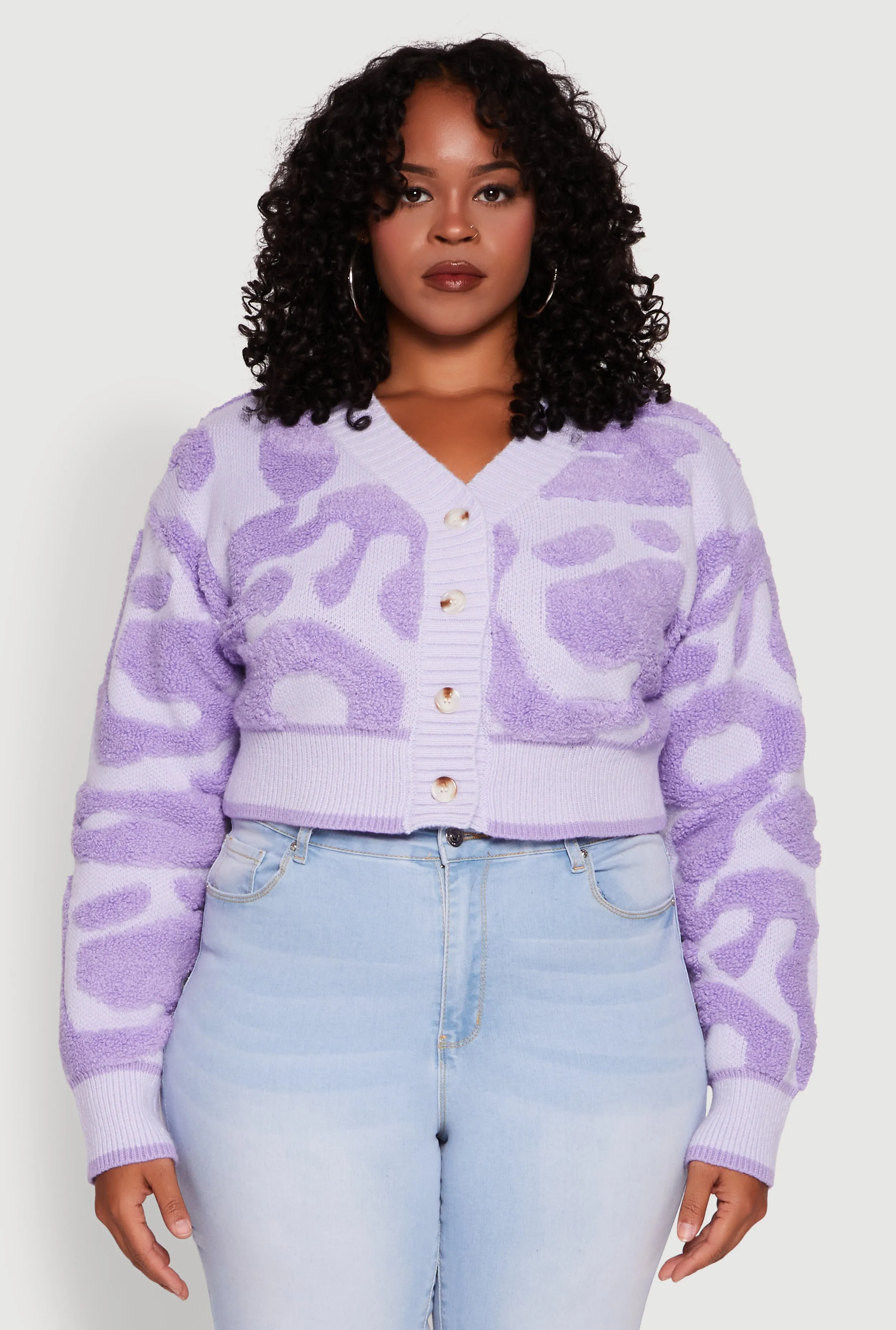 Plus Size Tufted Knit Button Front Cropped Cardigan sold by Rainbow product image thumbnail 2