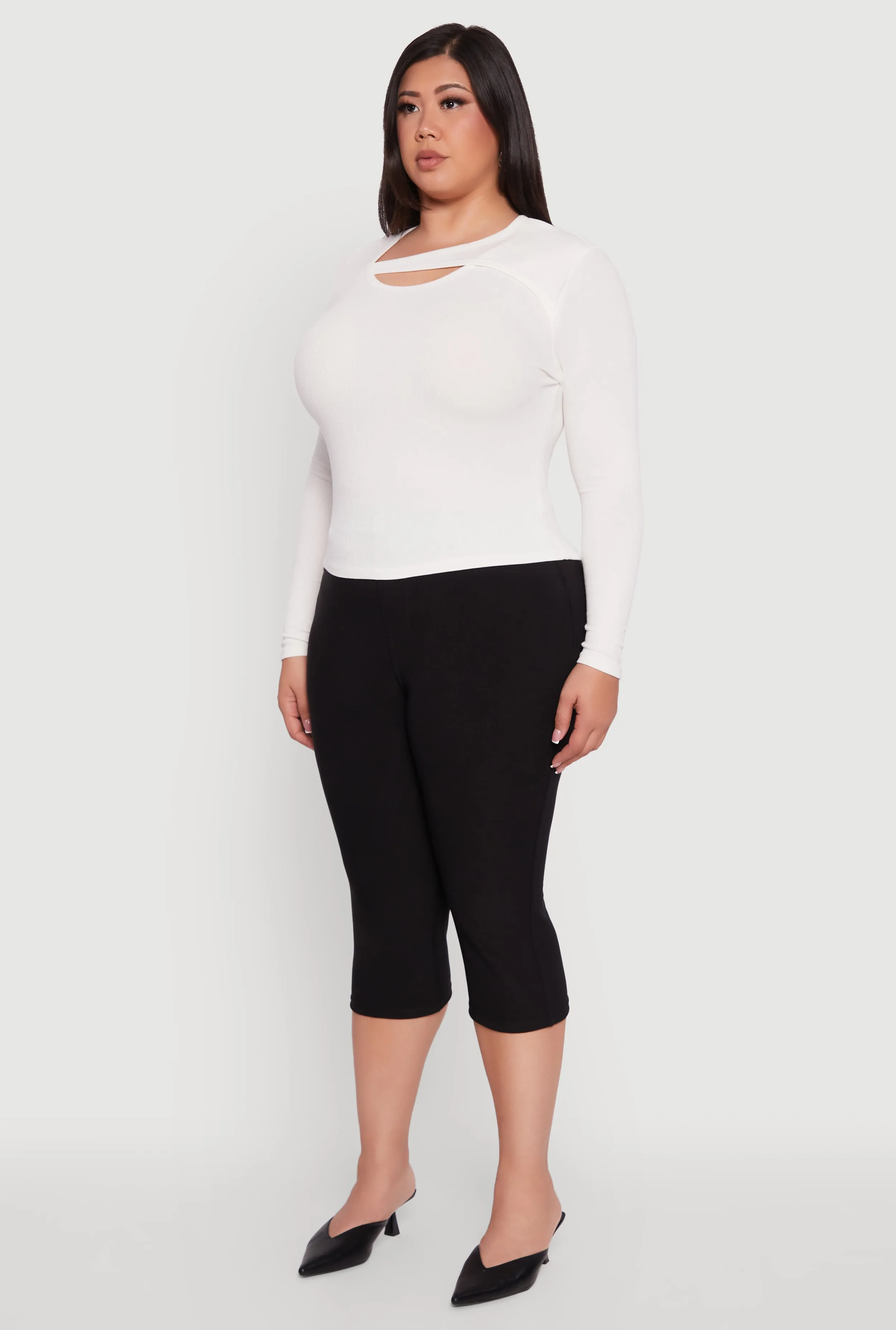 Plus Size Ribbed Knit Keyhole Long Sleeve Tee sold by Rainbow product image thumbnail 5