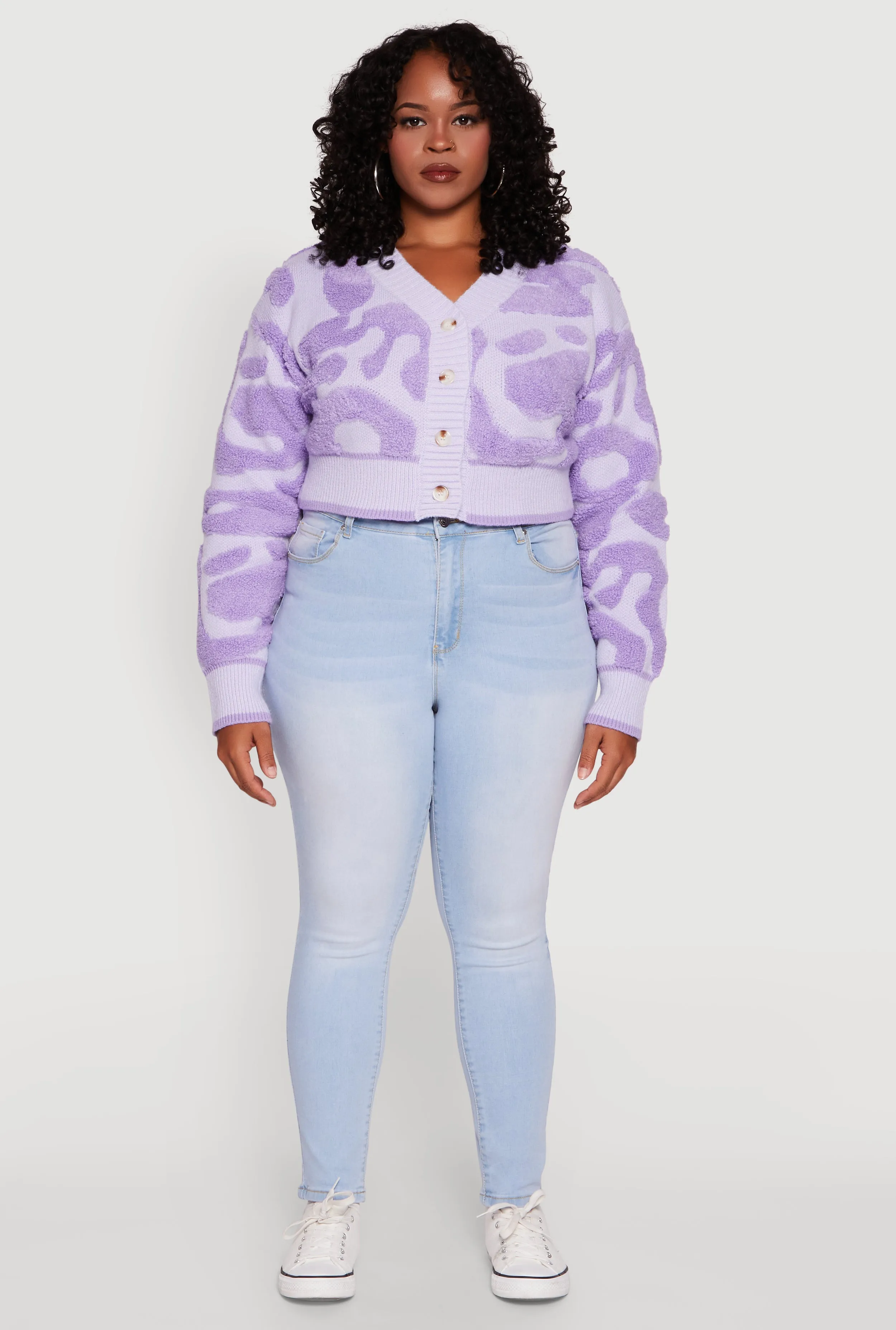 Plus Size Tufted Knit Button Front Cropped Cardigan sold by Rainbow product image thumbnail 3