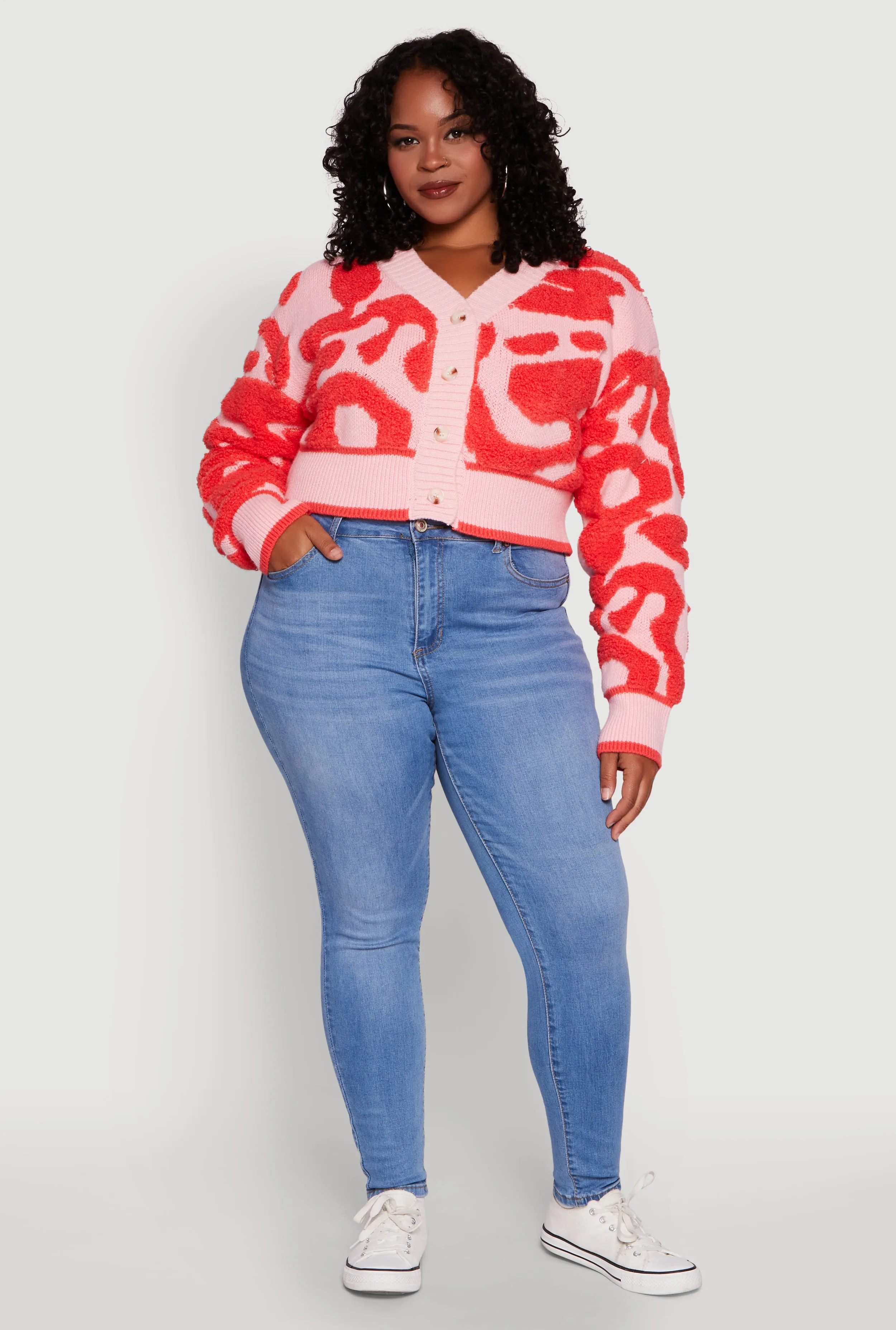 Plus Size Tufted Knit Button Front Cropped Cardigan sold by Rainbow product image thumbnail 5