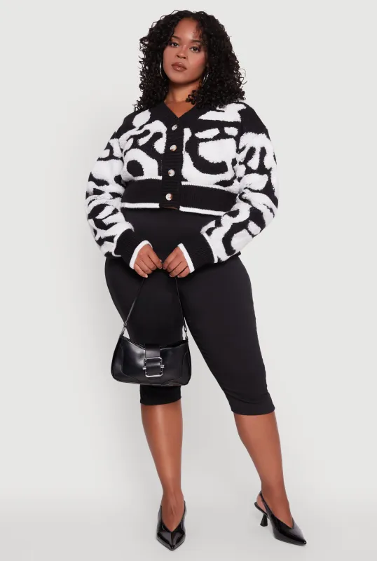 Plus Size Tufted Knit Button Front Cropped Cardigan sold by Rainbow