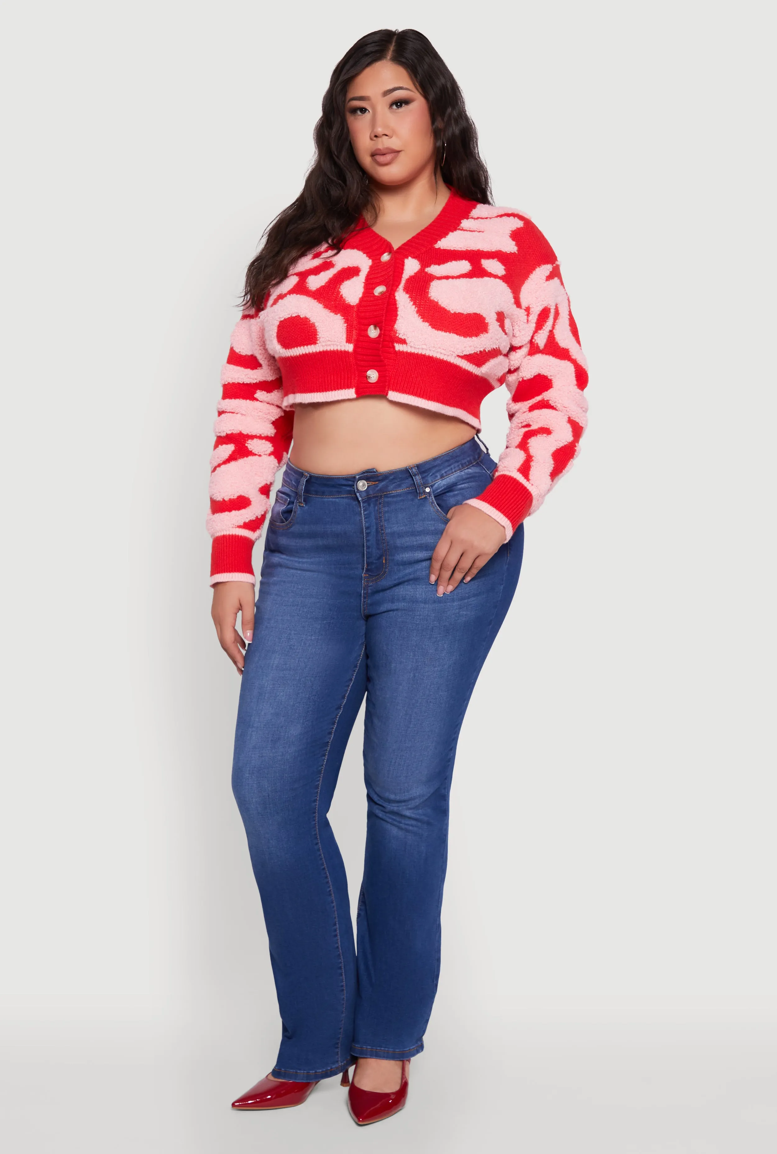 Plus Size Tufted Knit Button Front Cropped Cardigan sold by Rainbow product image thumbnail 4