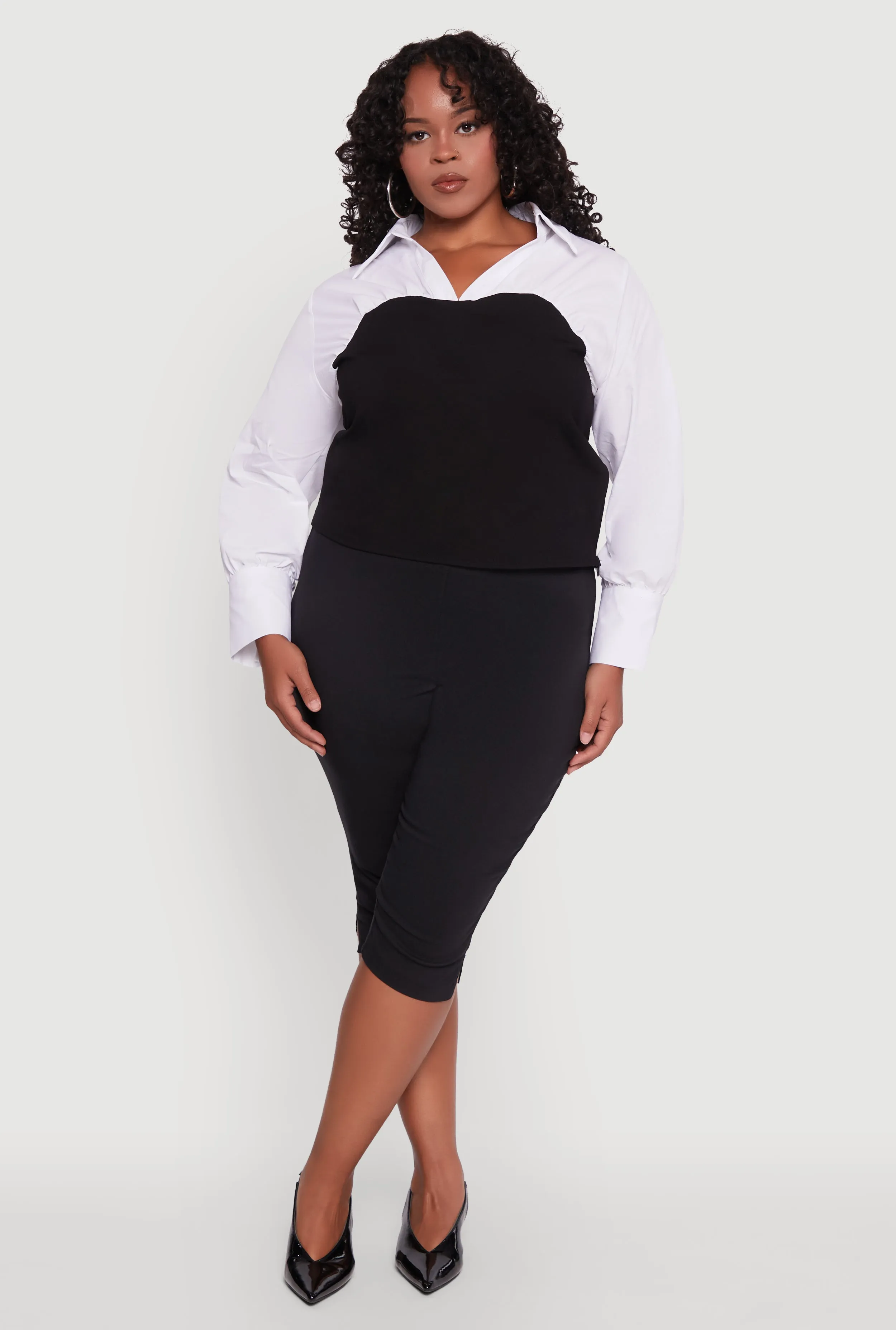 Plus Size Ponte Color Block Ruched Blouse sold by Rainbow