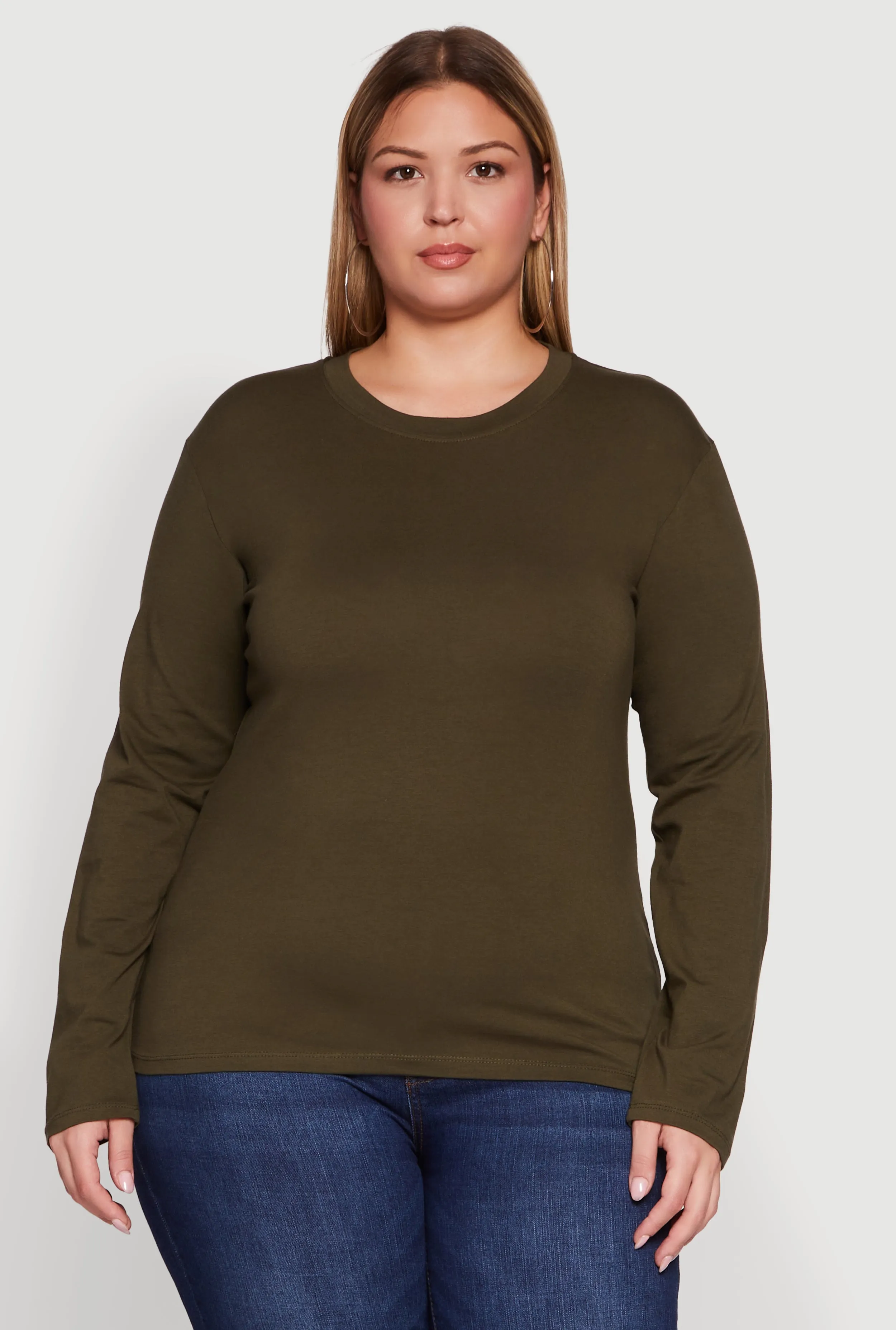Plus Size Basic Long Sleeve Crew Neck T-Shirt sold by Rainbow product image thumbnail 2