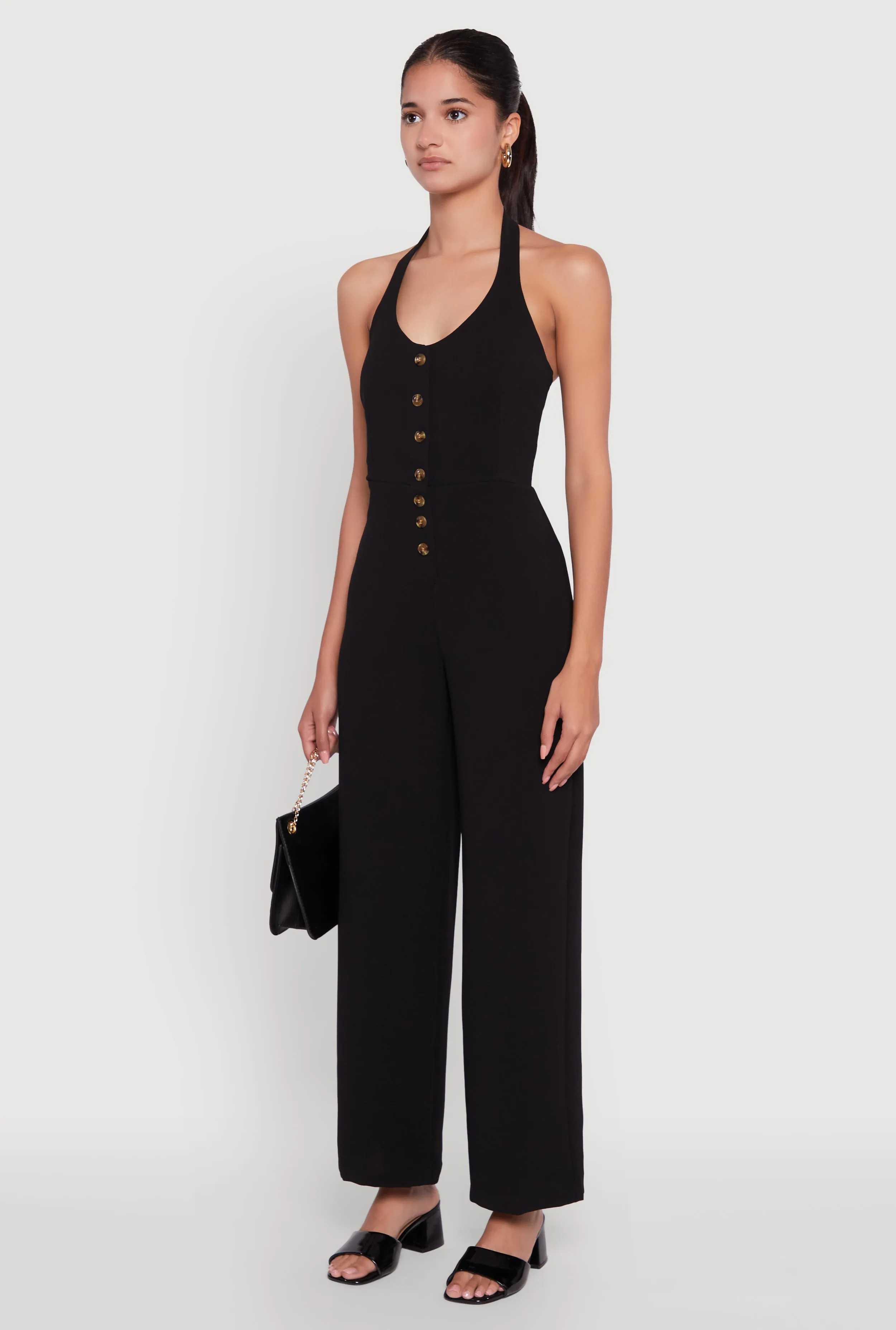 Crepe Knit Button Front Halter Jumpsuit sold by Rainbow product image thumbnail 3
