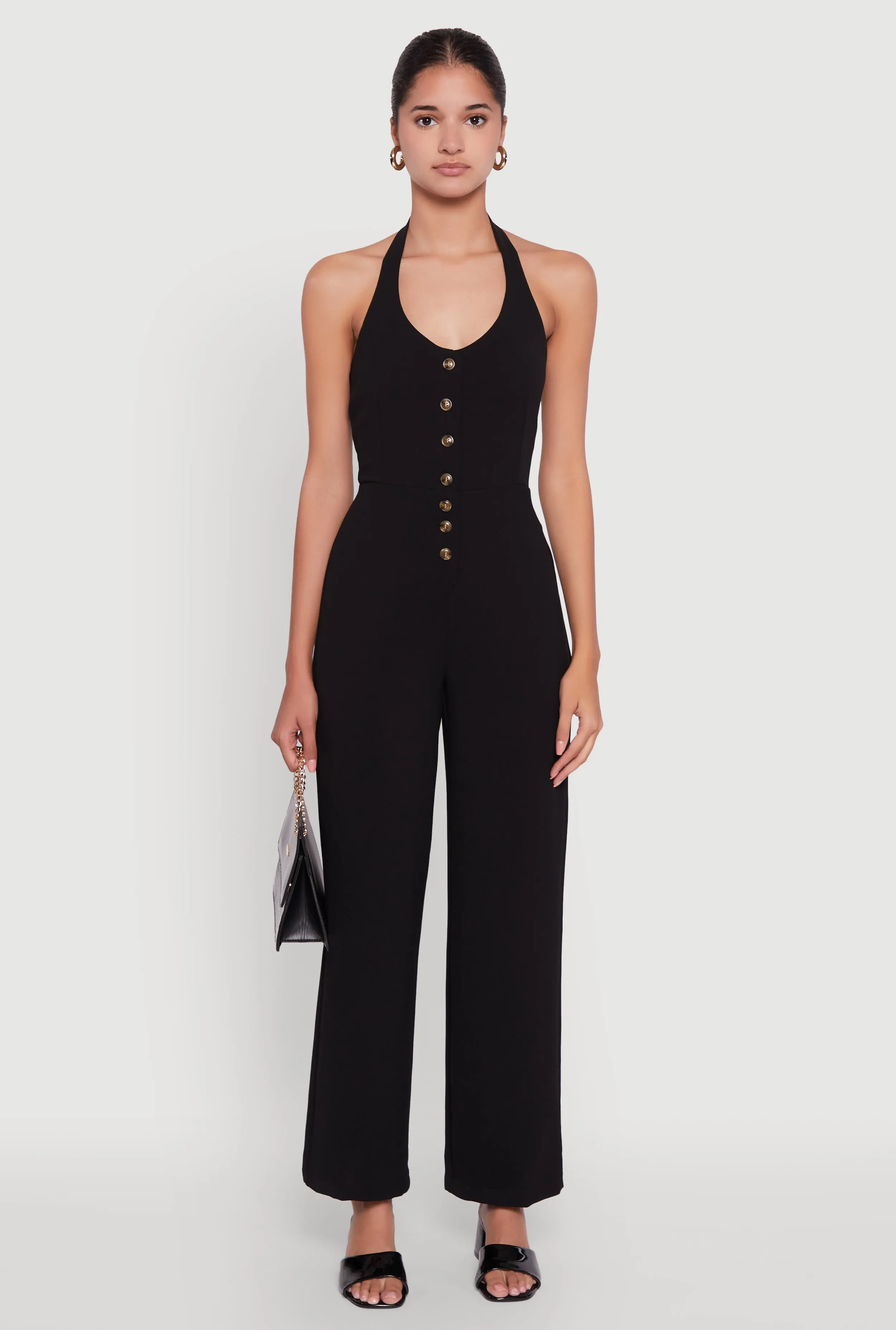 Crepe Knit Button Front Halter Jumpsuit sold by Rainbow product image thumbnail 2