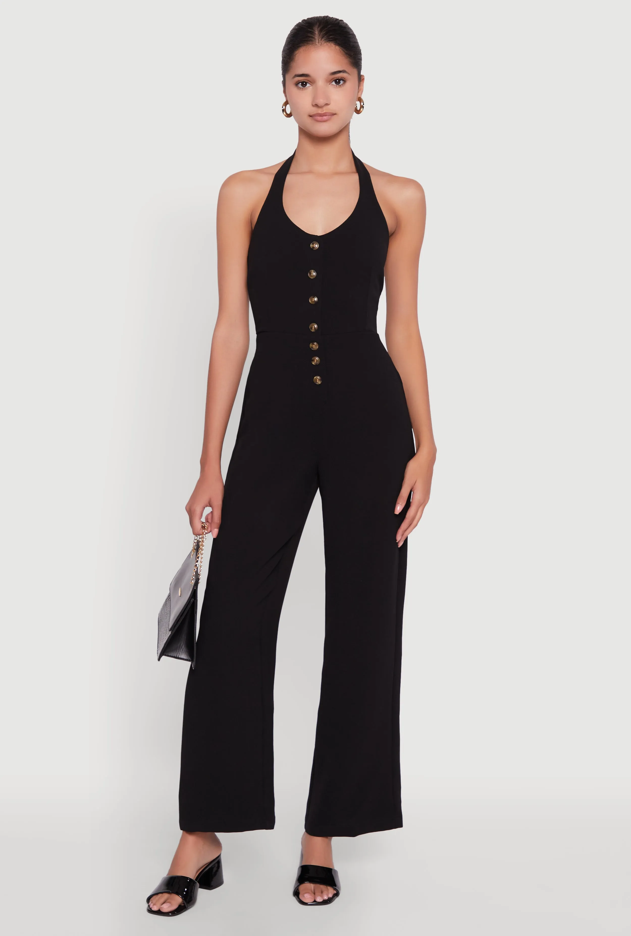 Crepe Knit Button Front Halter Jumpsuit sold by Rainbow