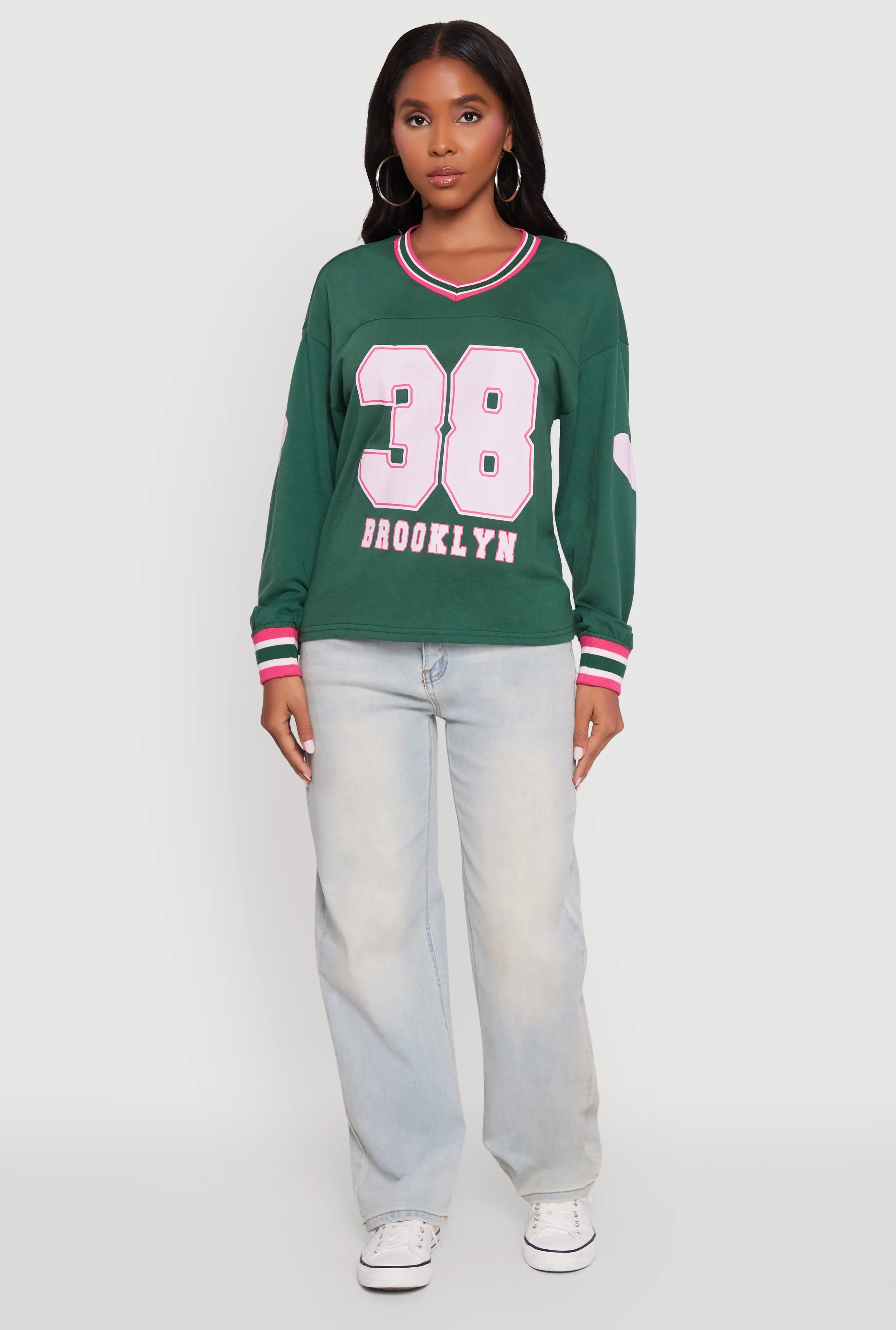 V Neck Varsity Stripe Graphic Tee sold by Rainbow