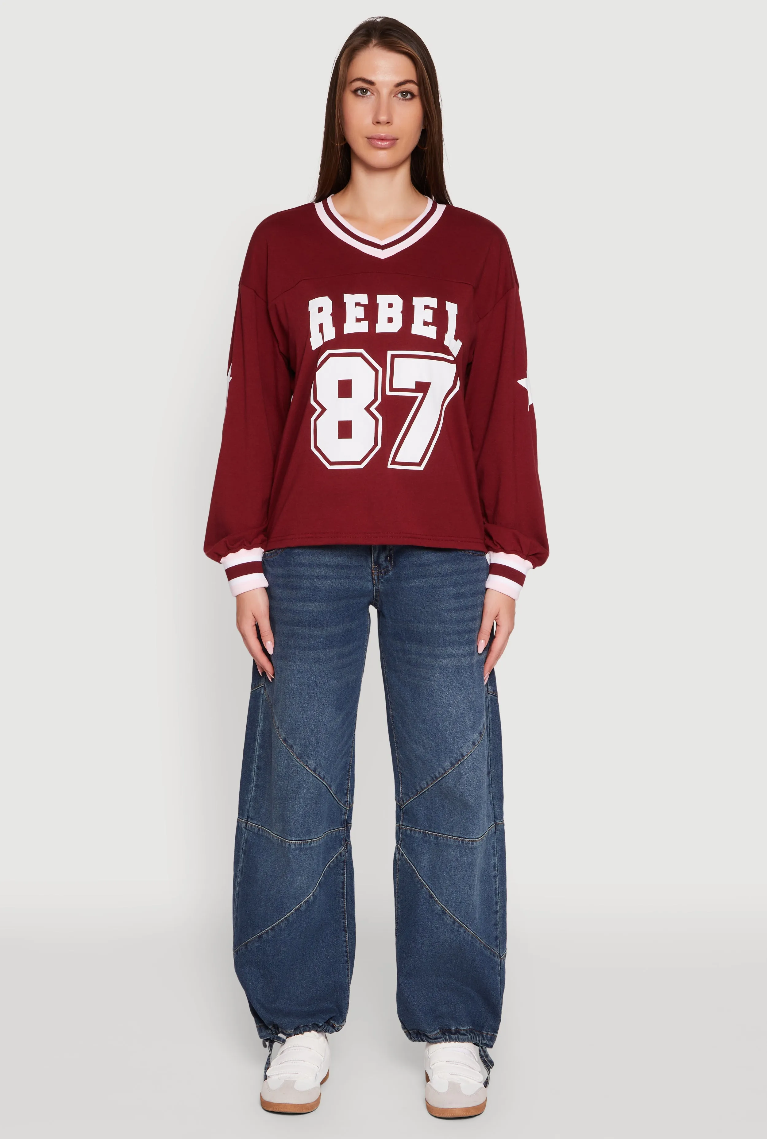 V Neck Varsity Stripe Graphic Tee sold by Rainbow product image thumbnail 3