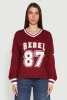 V Neck Varsity Stripe Graphic Tee sold by Rainbow