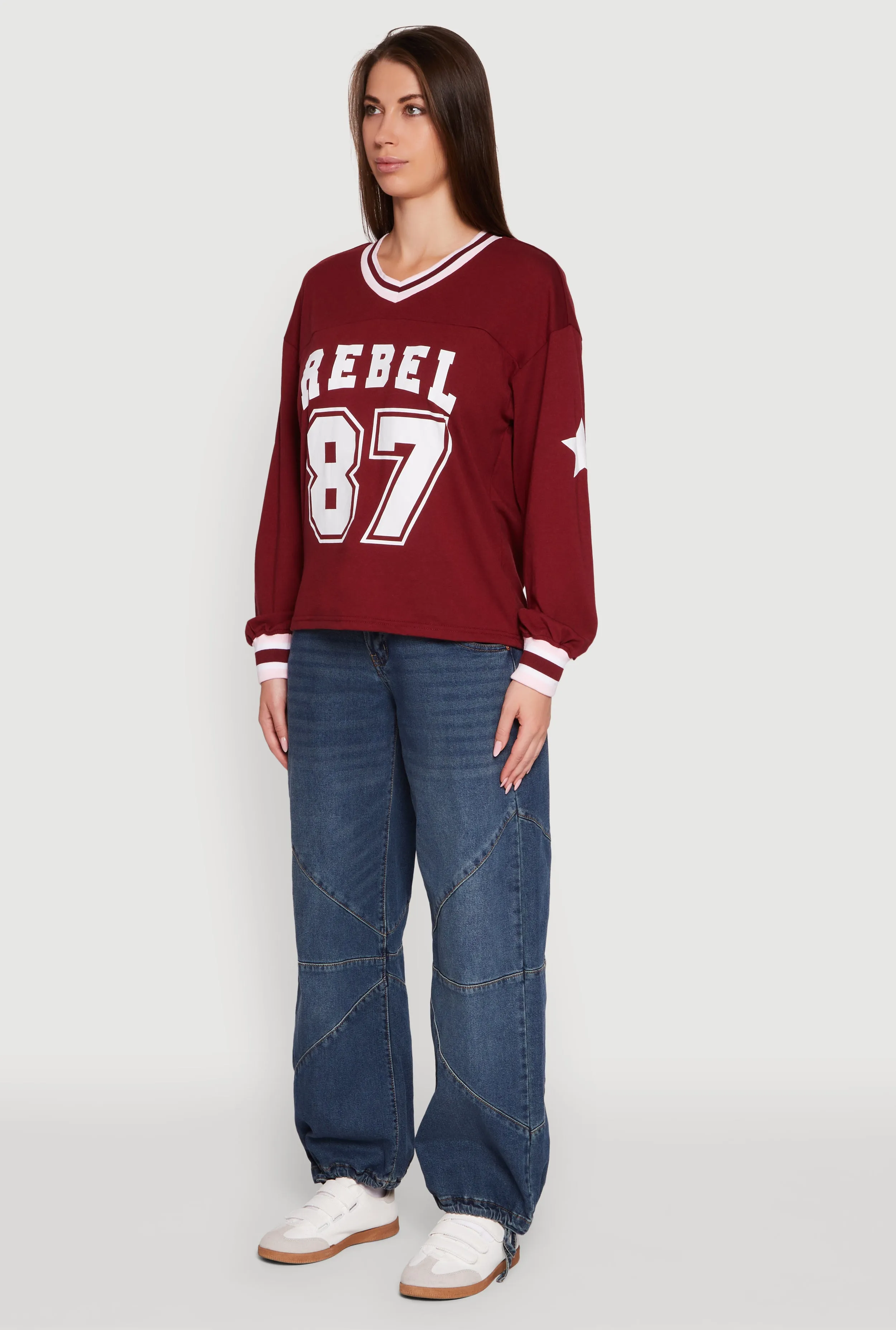 V Neck Varsity Stripe Graphic Tee sold by Rainbow product image thumbnail 5