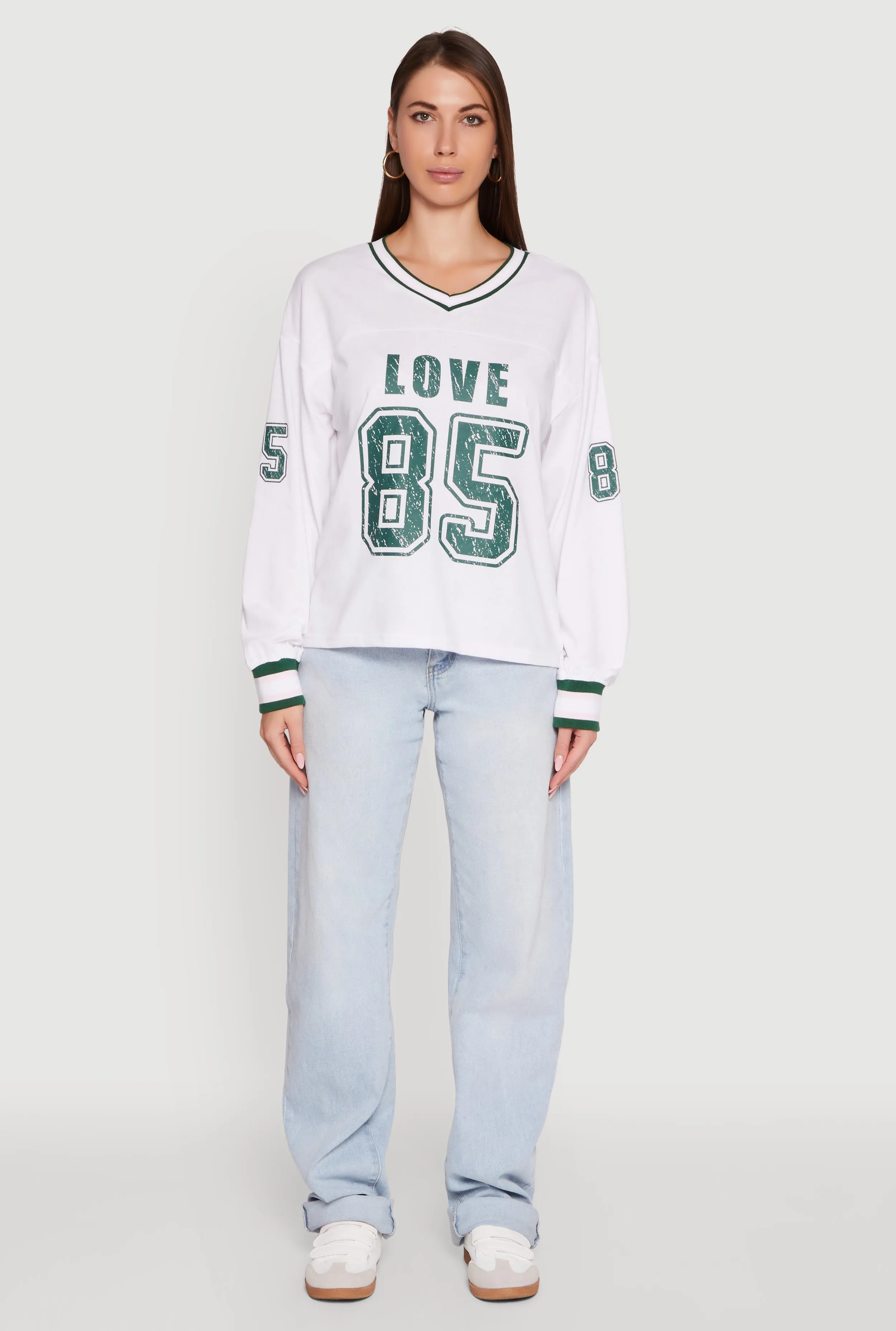 V Neck Varsity Stripe Graphic Tee sold by Rainbow