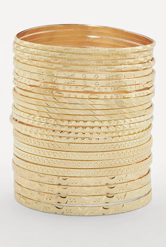 Plus Size Textured Metallic Bangles Set of 24 sold by Rainbow