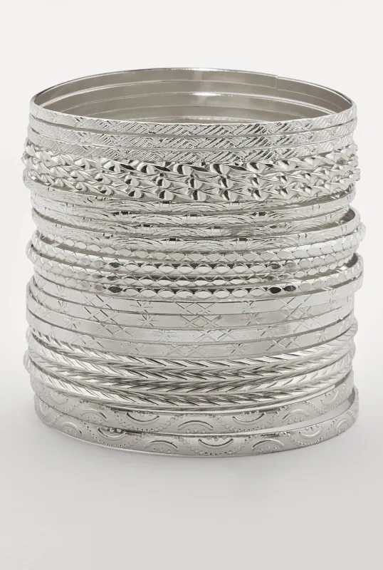 Plus Size Assorted Textured Metallic Bangles Set of 24 sold by Rainbow