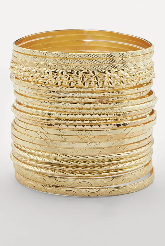 Plus Size Assorted Textured Metallic Bangles Set of 24 sold by Rainbow