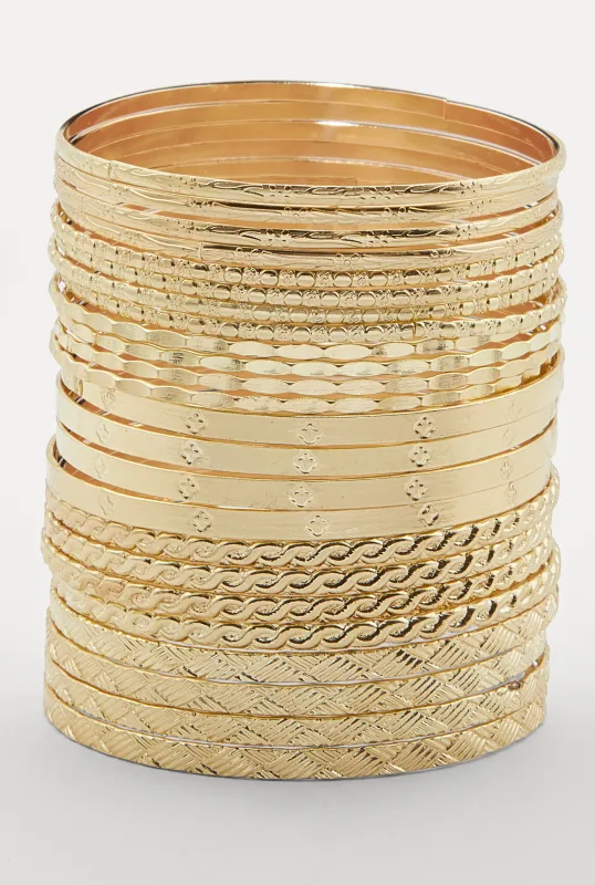Plus Size Metallic Textured Bangles Set of 24 sold by Rainbow