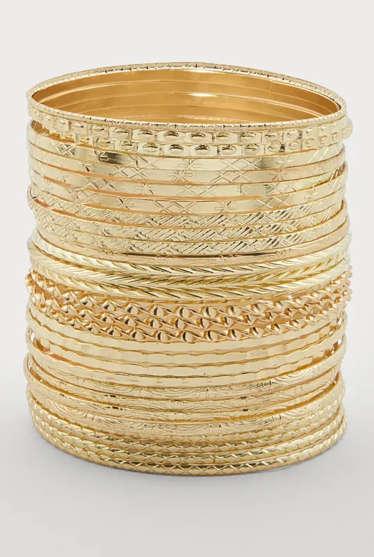 Plus Size Metallic Textured Bangles Set of 30 sold by Rainbow