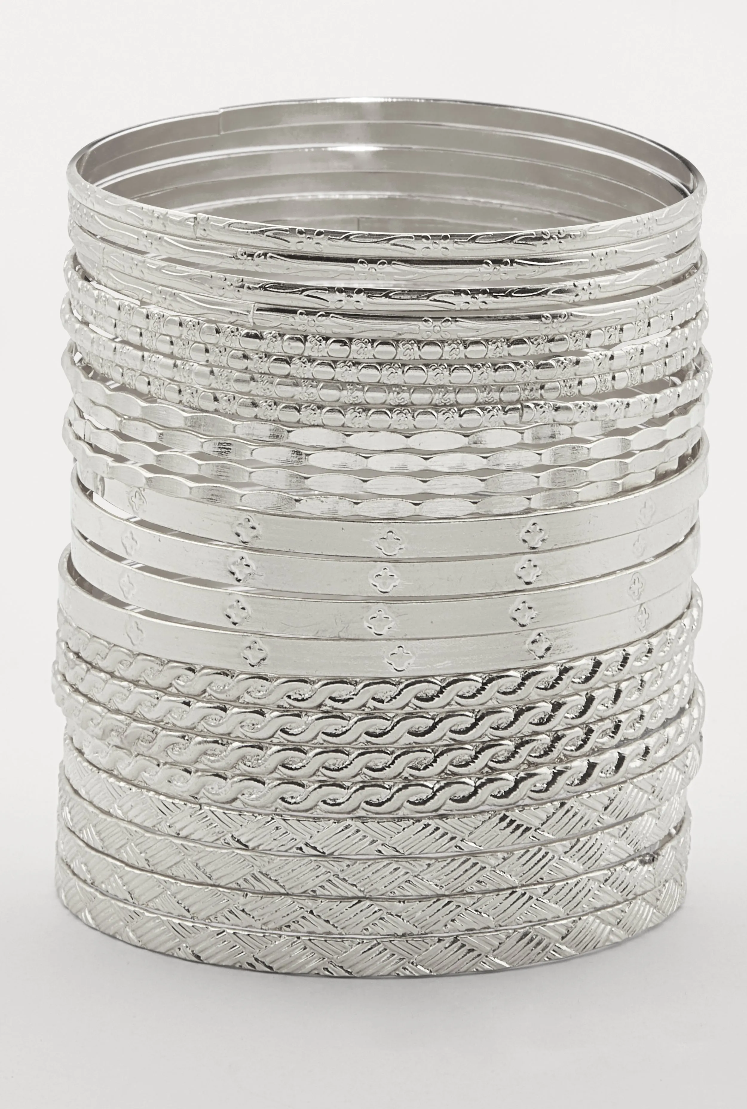 Plus Size Metallic Textured Bangles Set of 24 sold by Rainbow
