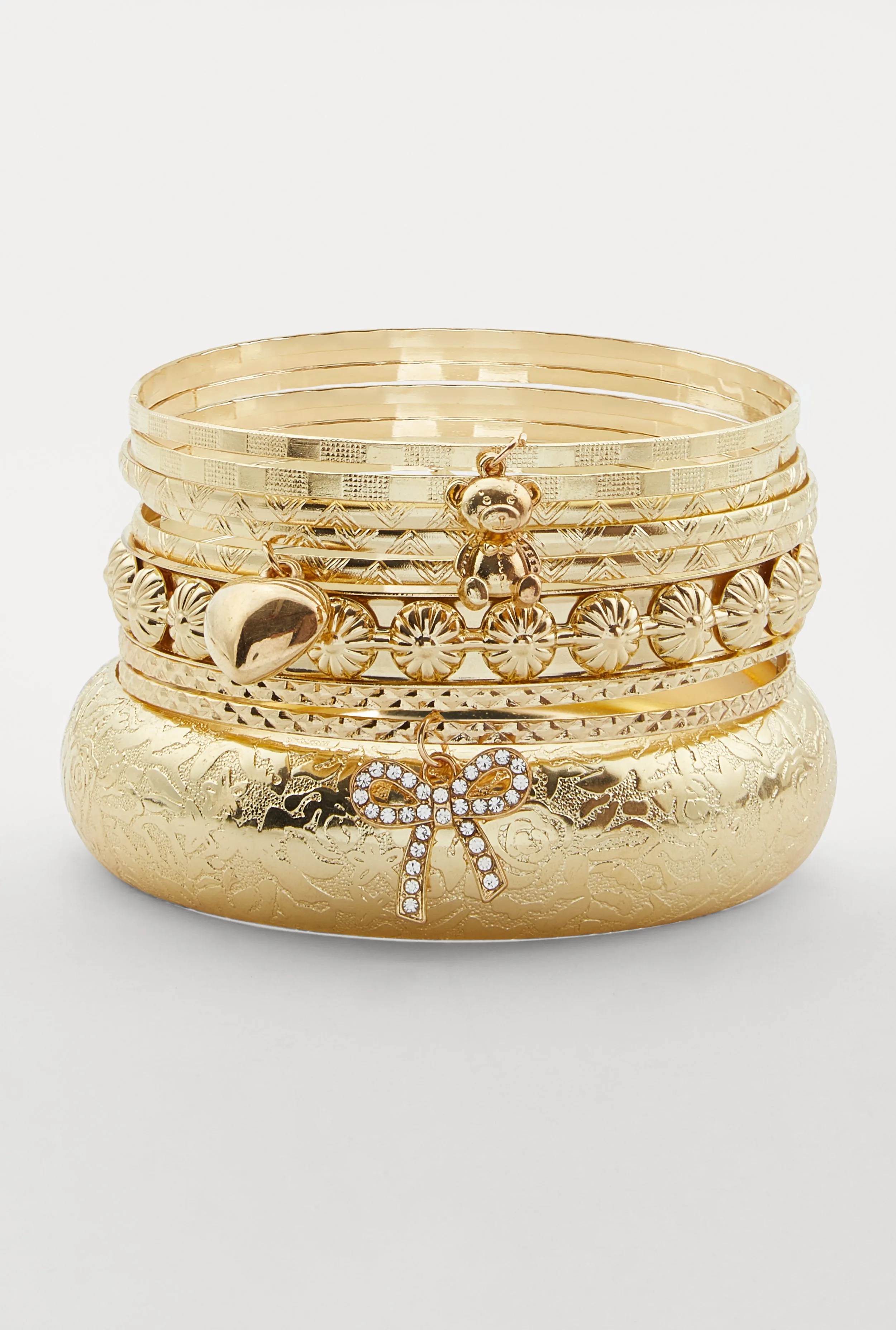 Assorted Metallic Rhinestone Bow Charm Bangles Set of 9 sold by Rainbow product image thumbnail 2