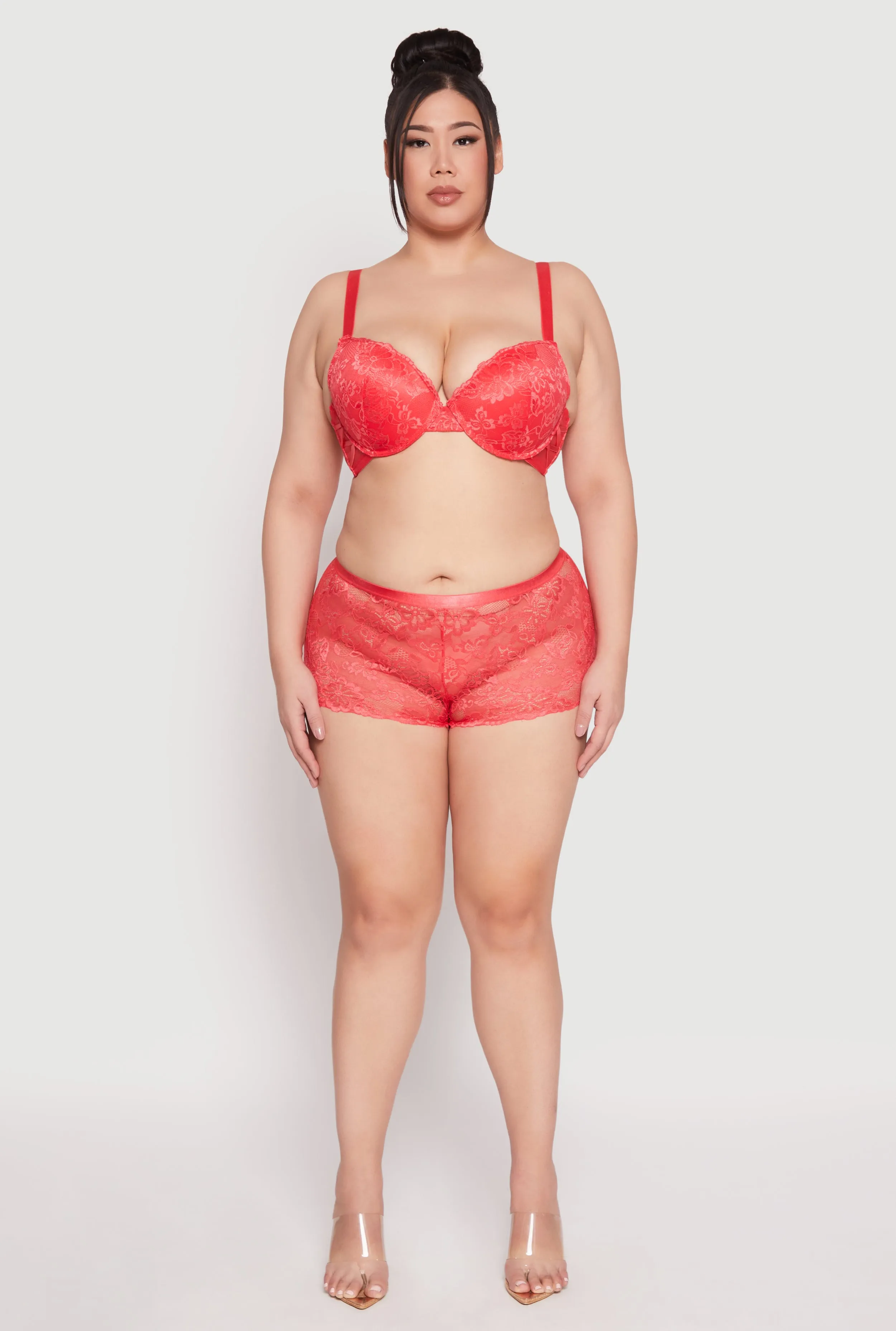 Plus Size Floral Patterned Caged Lace Plunge Bra sold by Rainbow product image thumbnail 2